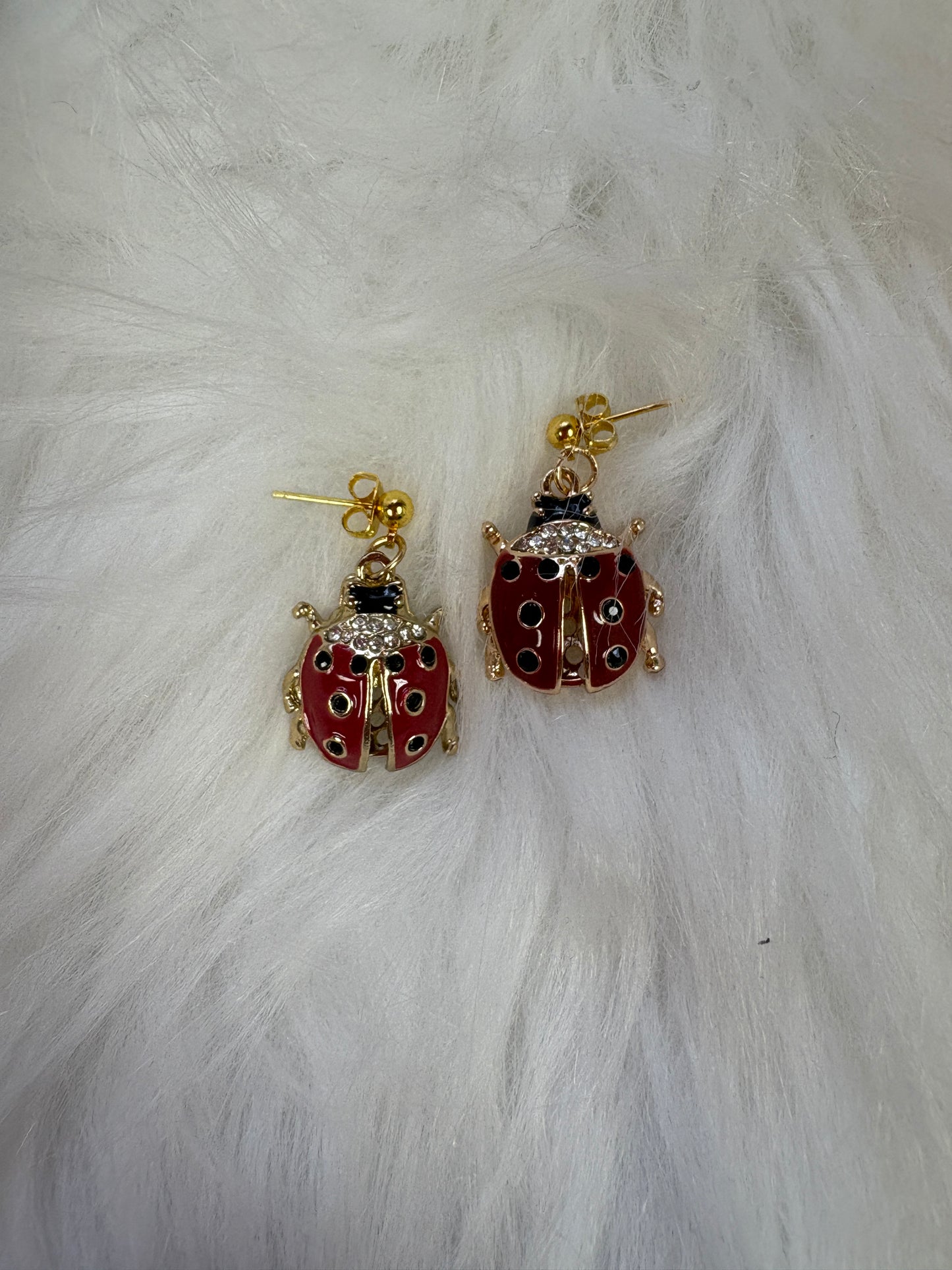 Lady Bug Charm Ball Post Earrings