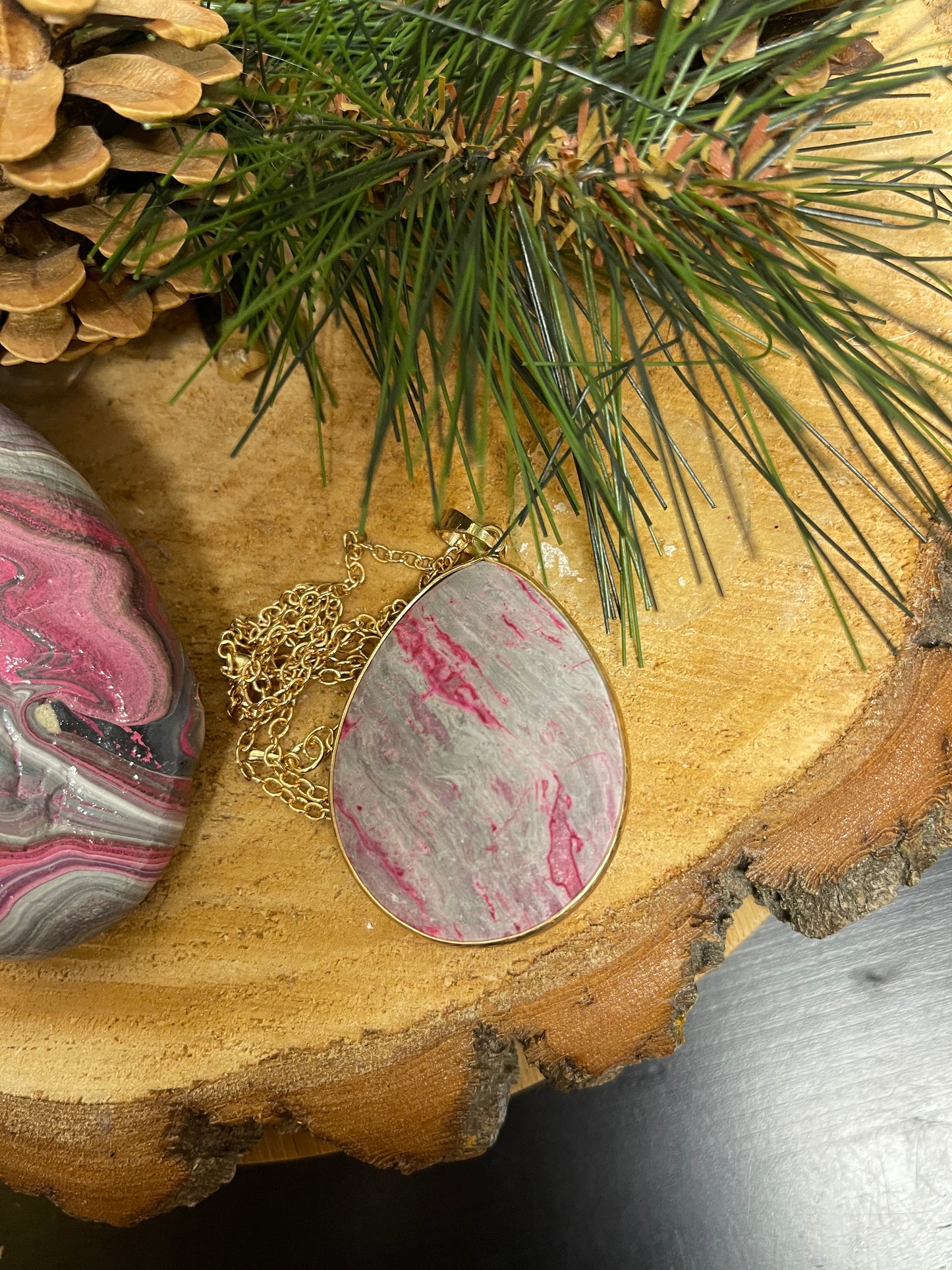 Pink & Gray Map Stone Pendant on a Gold chain NecklacePink tiful of LOVE