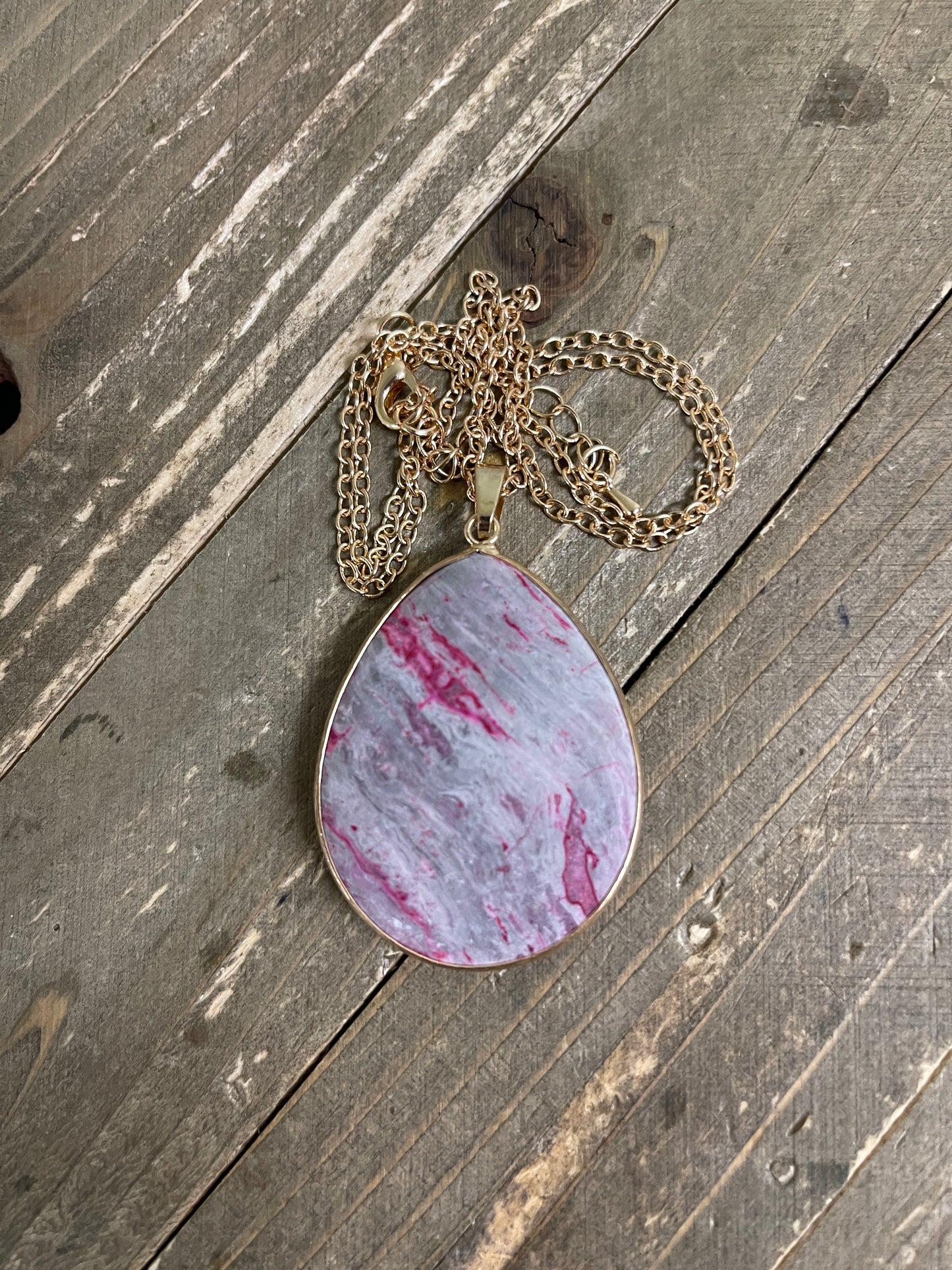 Pink & Gray Map Stone Pendant on a Gold chain NecklacePink tiful of LOVE