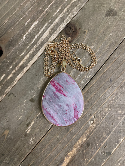 Pink &amp; Gray Map Stone Pendant on a Gold chain NecklacePink tiful of LOVE