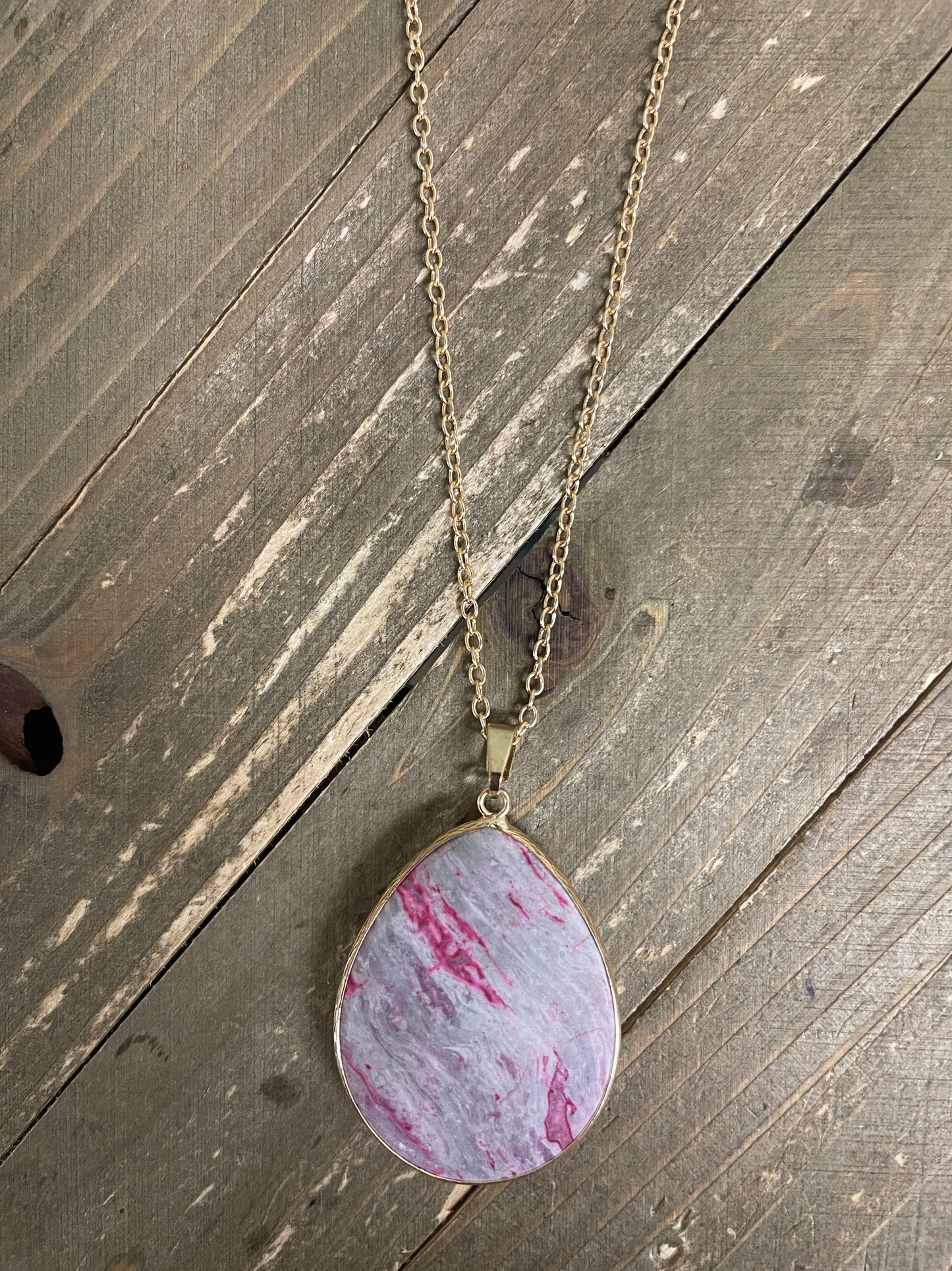 Pink & Gray Map Stone Pendant on a Gold chain NecklacePink tiful of LOVE
