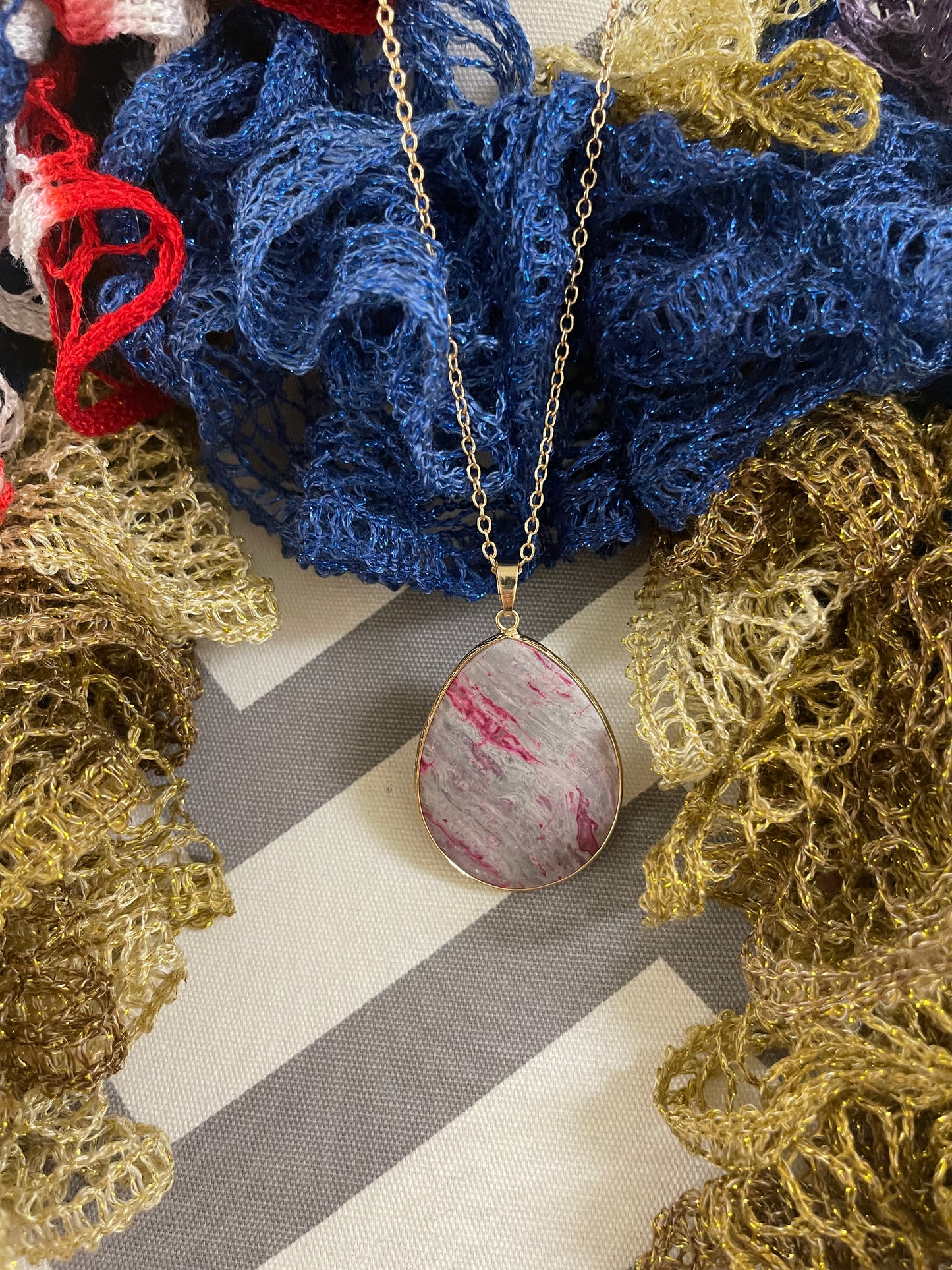 Pink & Gray Map Stone Pendant on a Gold chain NecklacePink tiful of LOVE