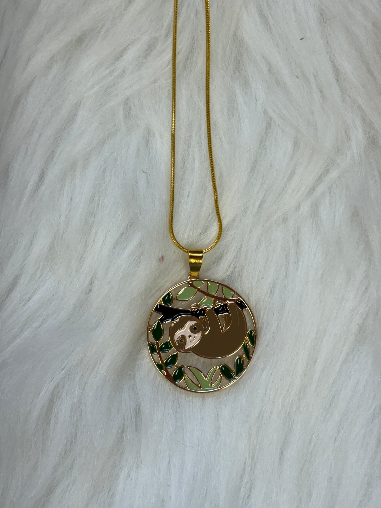 Sloth Pendant on a gold chain Necklace