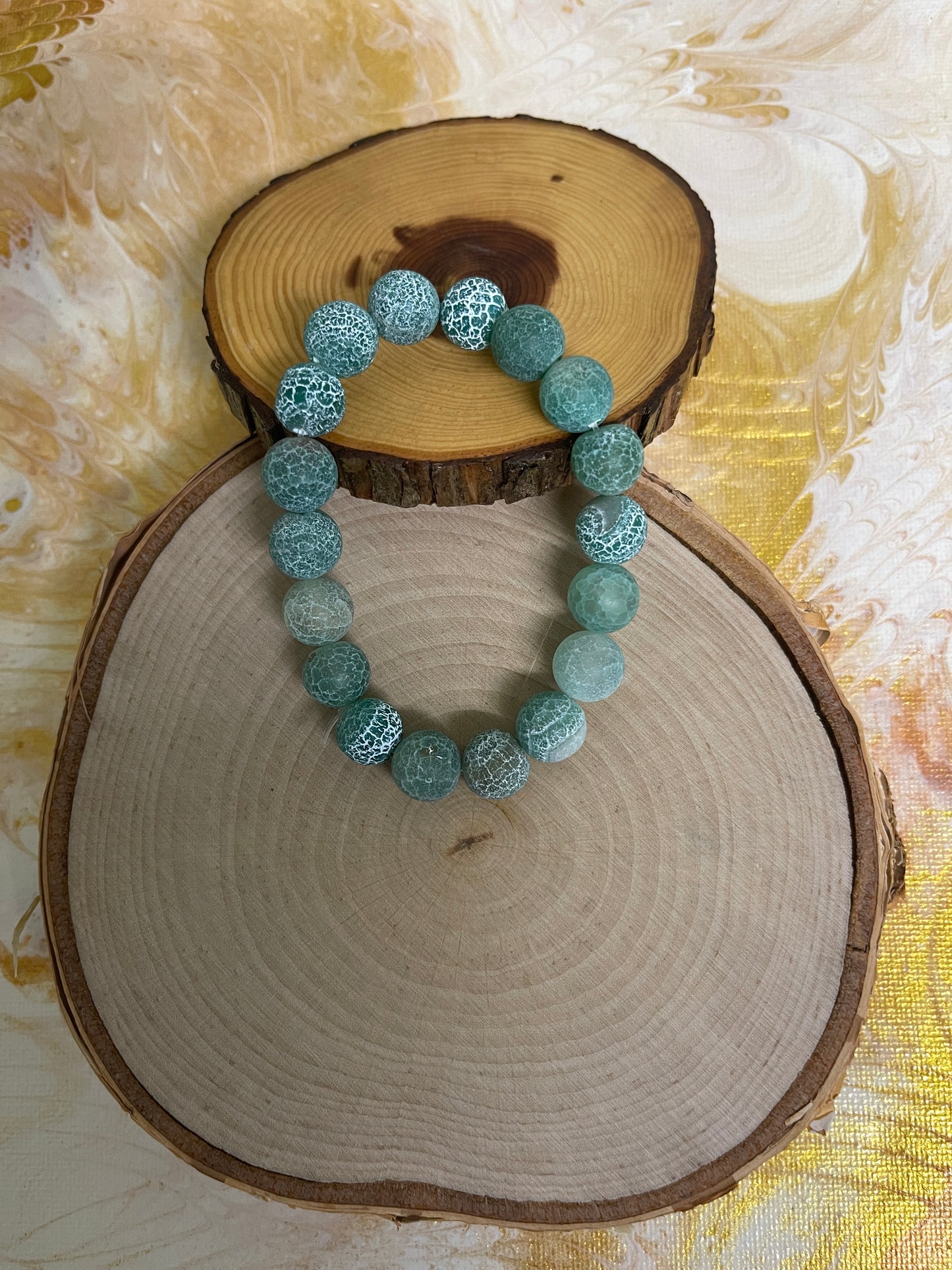 Green Agate Crackle Beaded Elastic/Stretch BraceletPink tiful of LOVE
