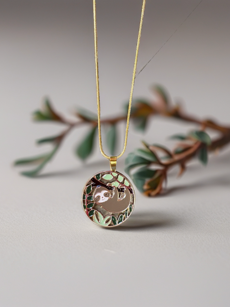 Sloth Pendant on a gold chain Necklace