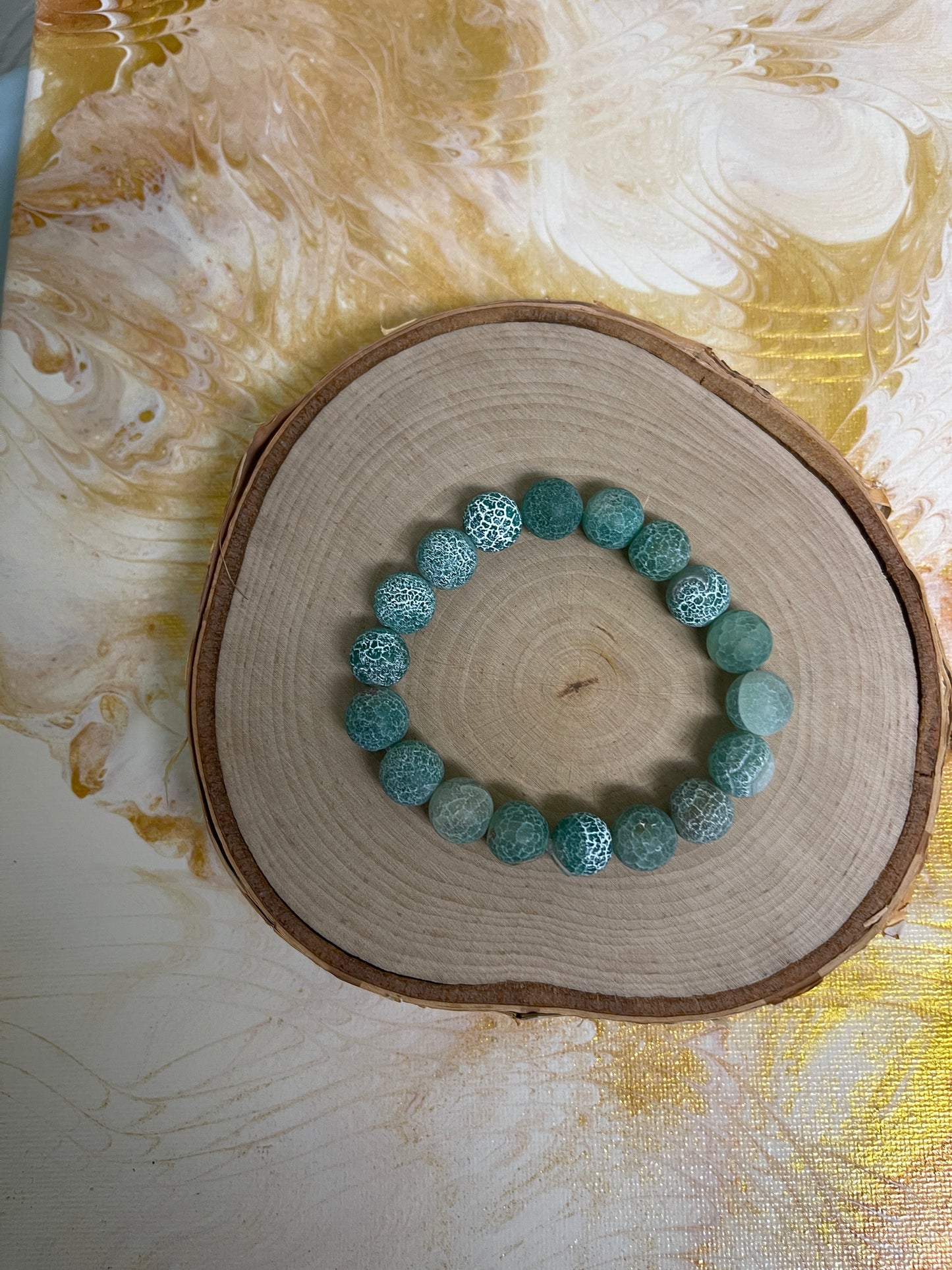 Green Agate Crackle Beaded Elastic/Stretch BraceletPink tiful of LOVE
