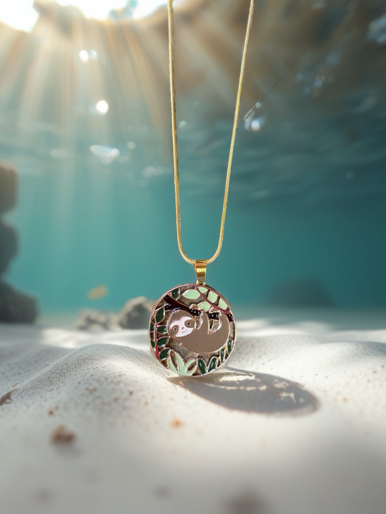 Sloth Pendant on a gold chain Necklace