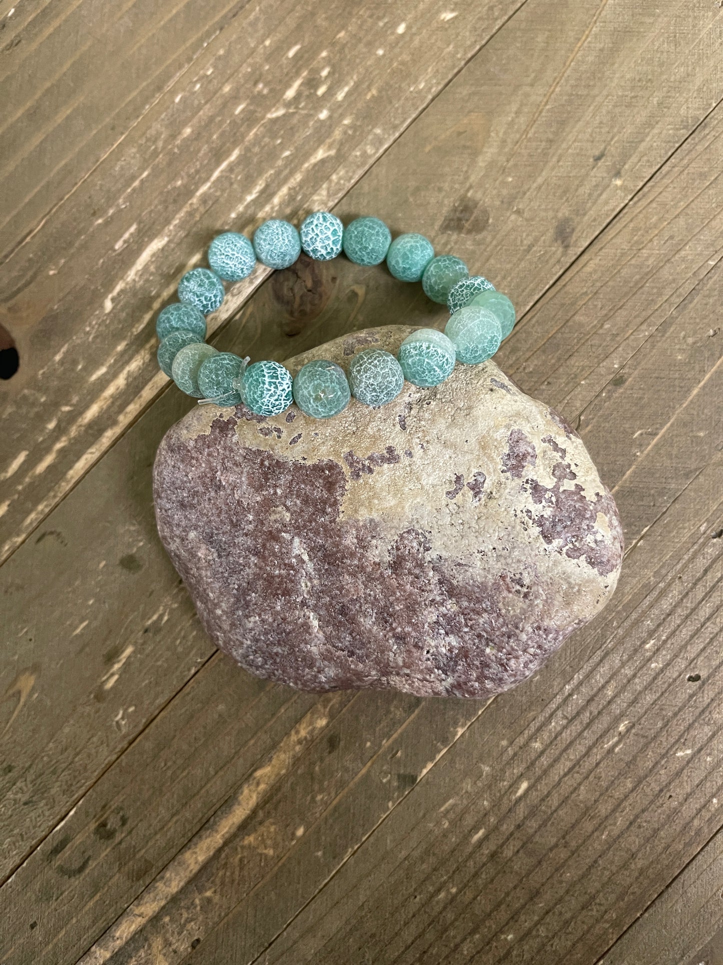 Green Agate Crackle Beaded Elastic/Stretch BraceletPink tiful of LOVE