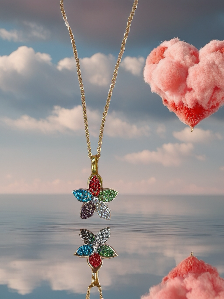 Plated Flower Rhinestone Pendant on a Gold Chain Necklace
