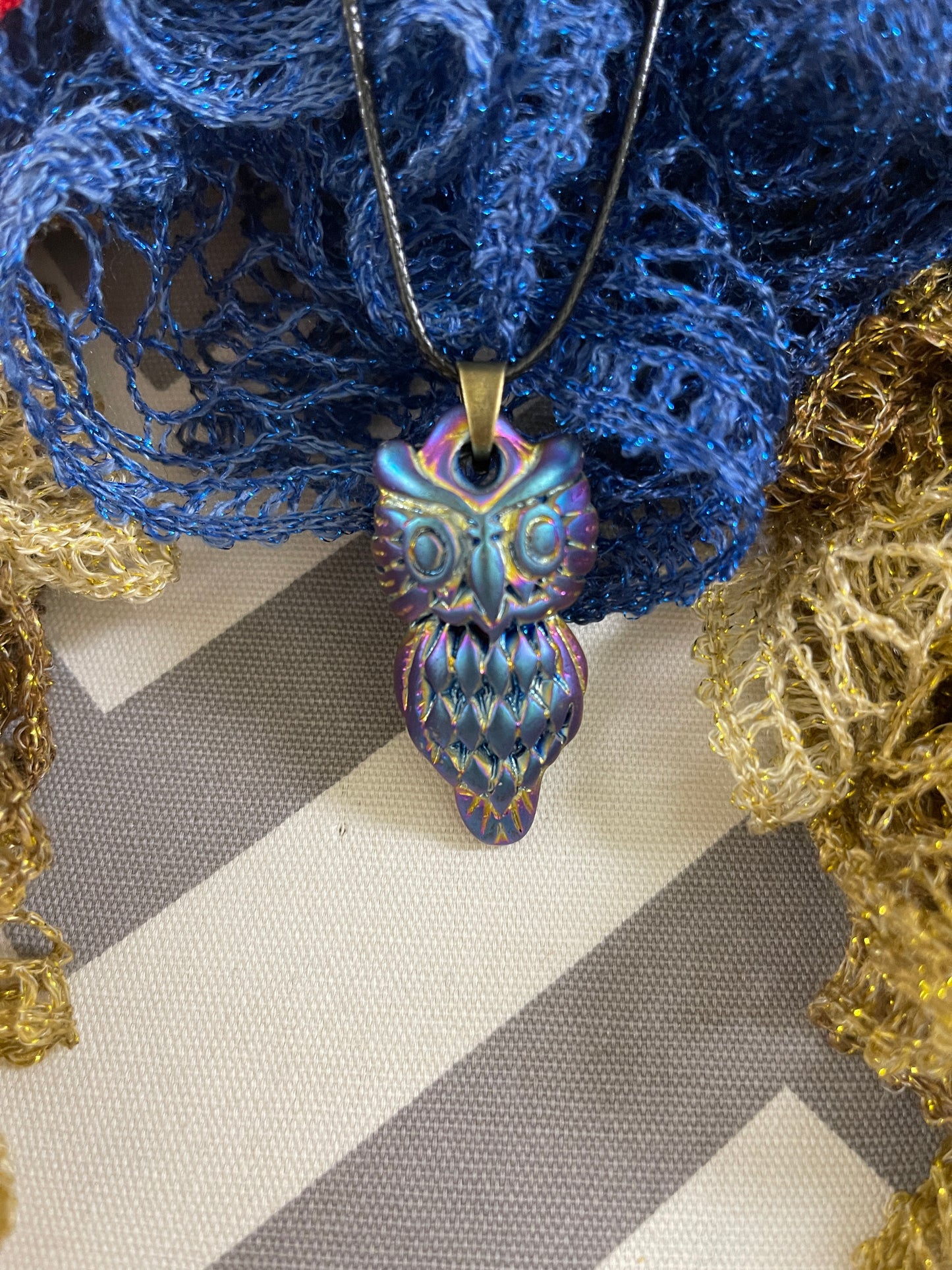 Iridescent OWL Pendant on a Black Cord NecklacePink tiful of LOVE