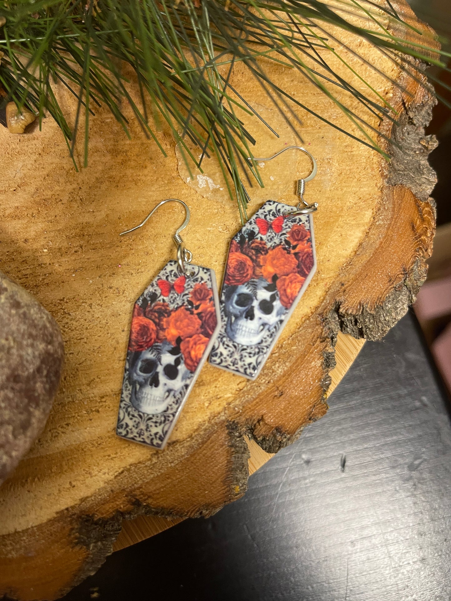 Coffin Skull Dia De Los Muertos Charm Wire EarringPink tiful of LOVE