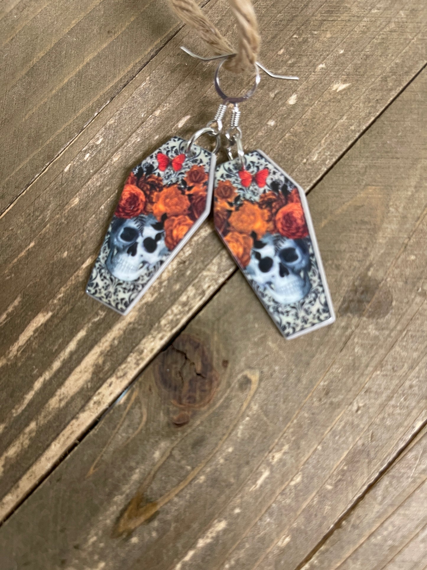 Coffin Skull Dia De Los Muertos Charm Wire EarringPink tiful of LOVE