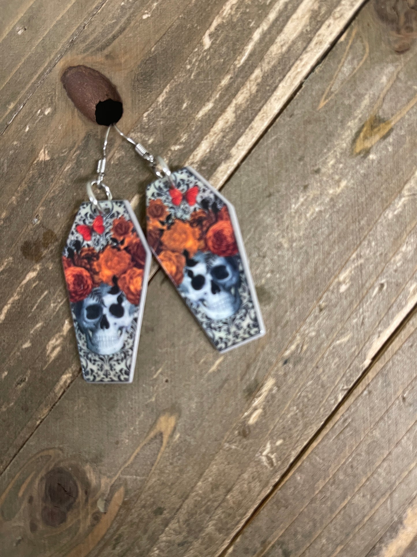 Coffin Skull Dia De Los Muertos Charm Wire EarringPink tiful of LOVE