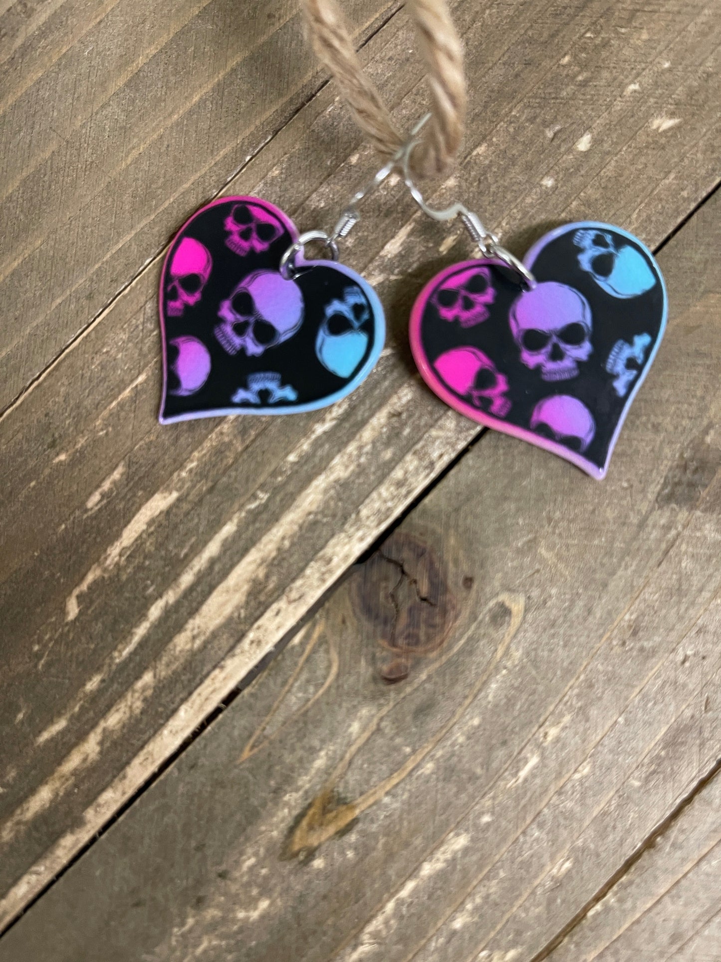 Punk Valentine's Day Heart with Skull Charm Wire EarringPink tiful of LOVE