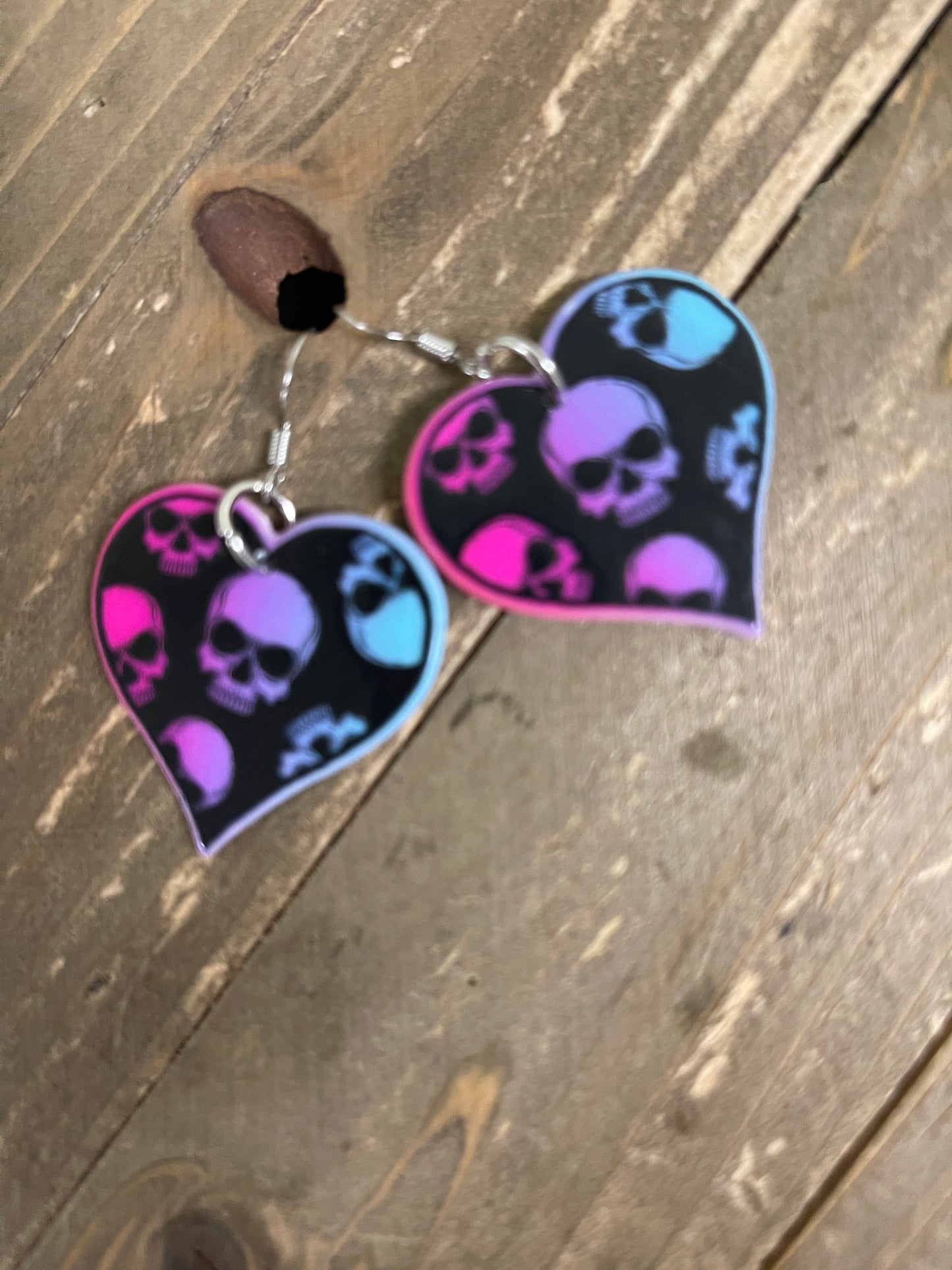 Punk Valentine's Day Heart with Skull Charm Wire EarringPink tiful of LOVE