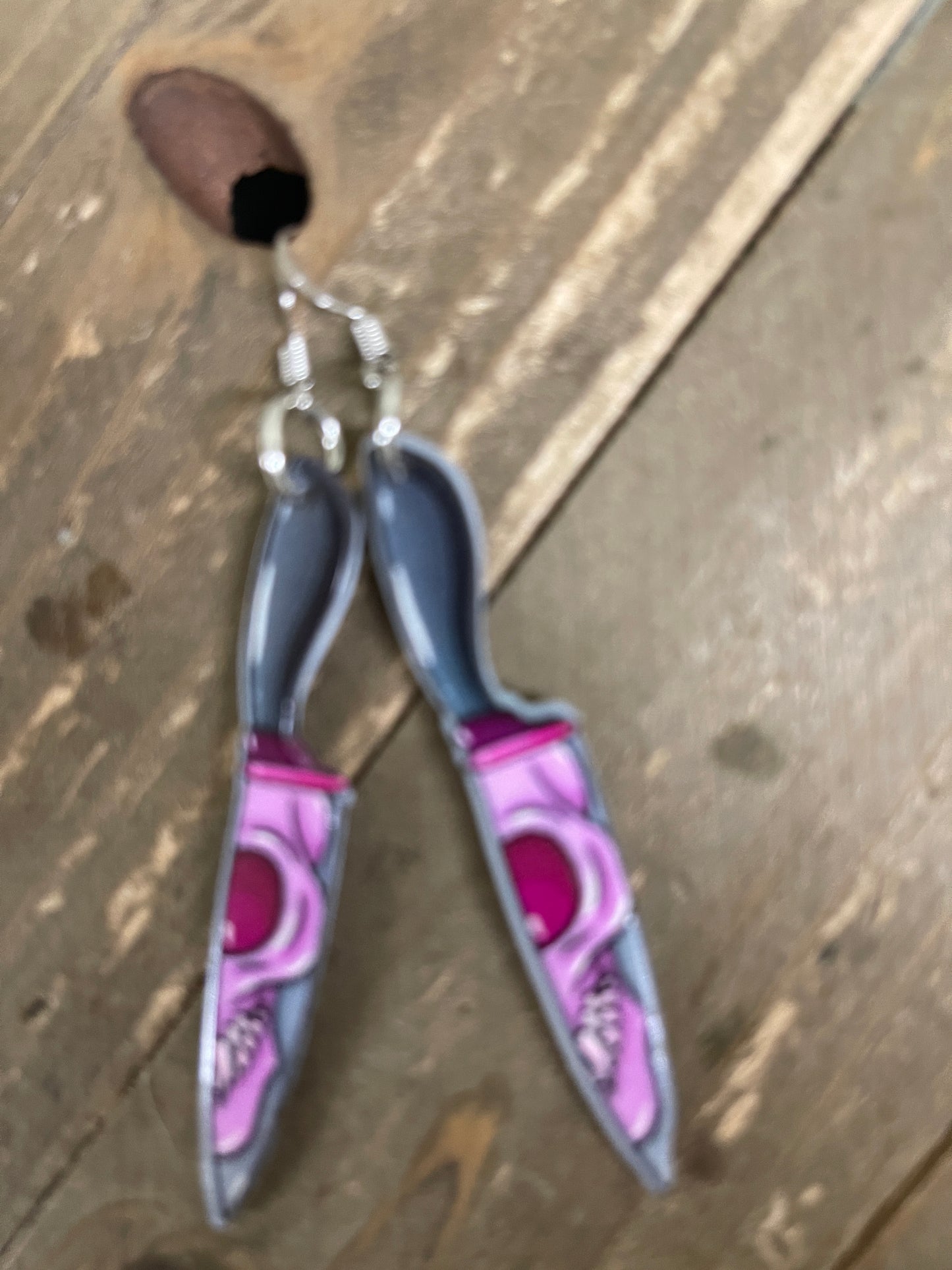 Black & Pink Knife with Skull Face Charm Wire EarringPink tiful of LOVE