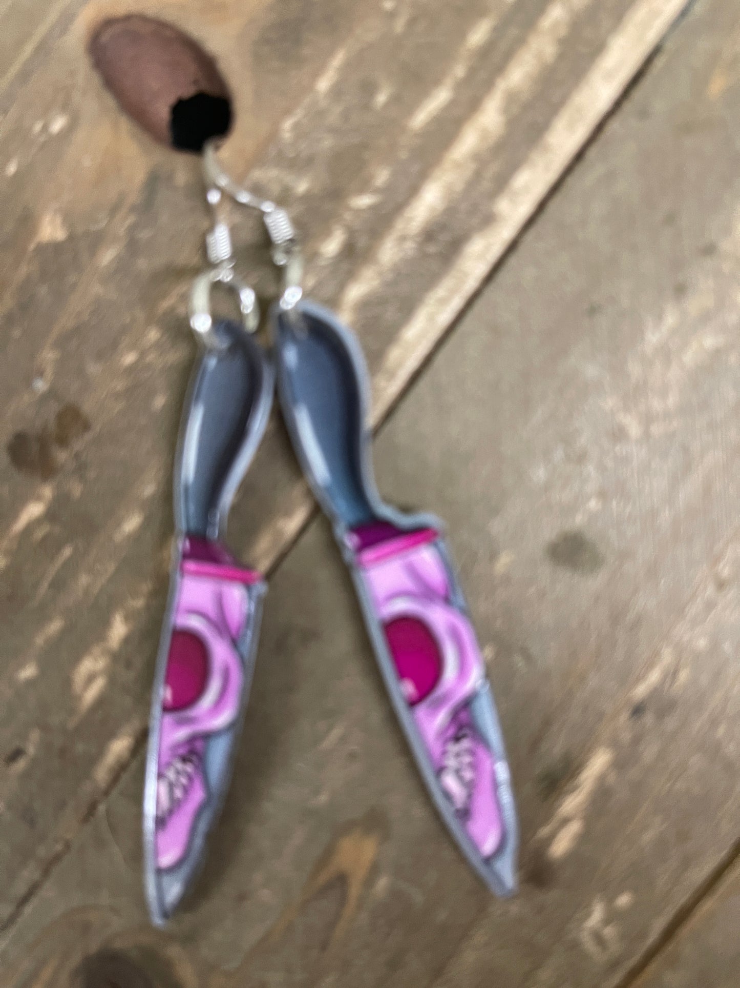 Black & Pink Knife with Skull Face Charm Wire EarringPink tiful of LOVE
