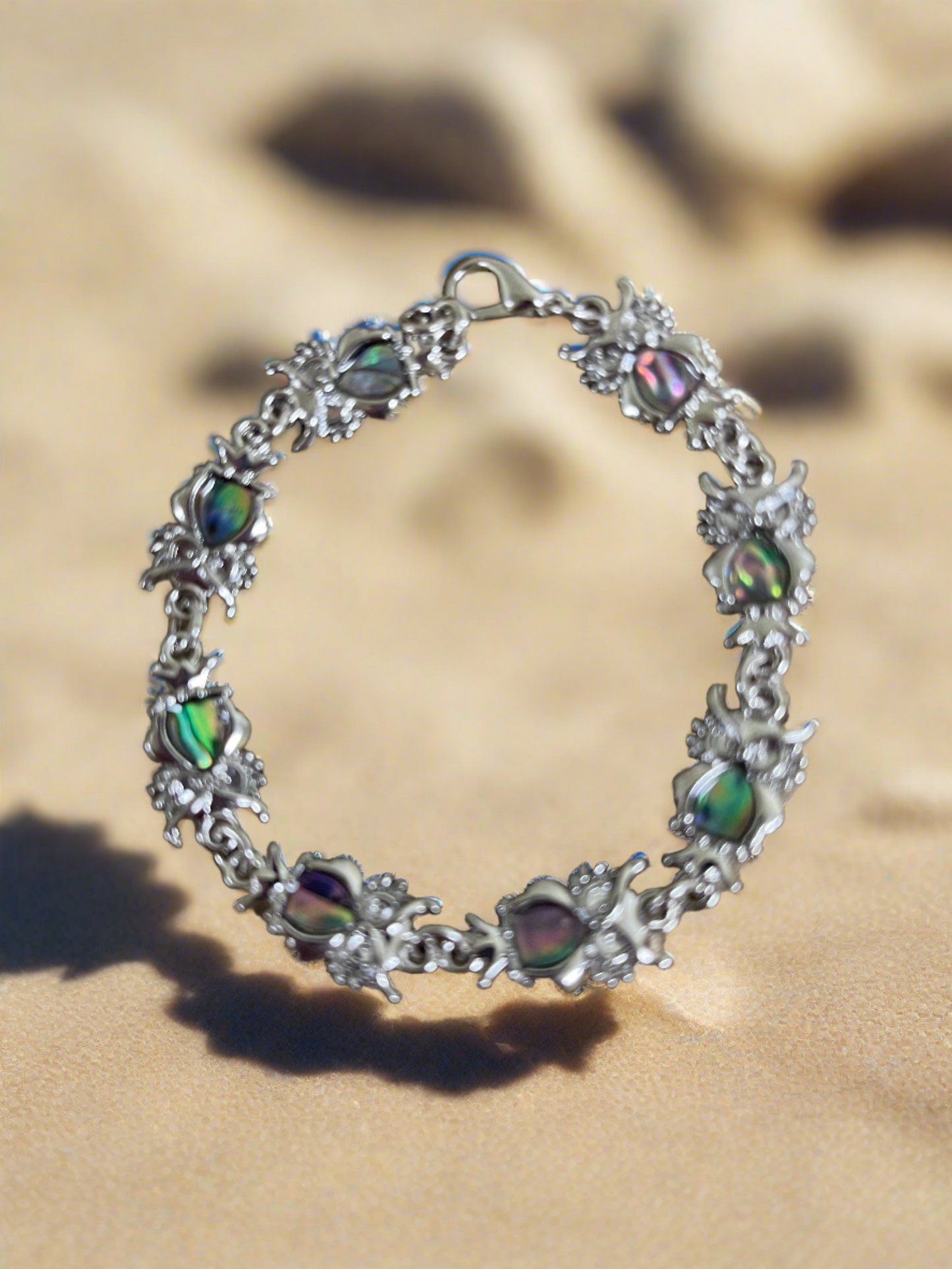 Owl Link Bracelet; combination of shell & metal finish; measuring 7" with 7 owlsPink tiful of LOVE