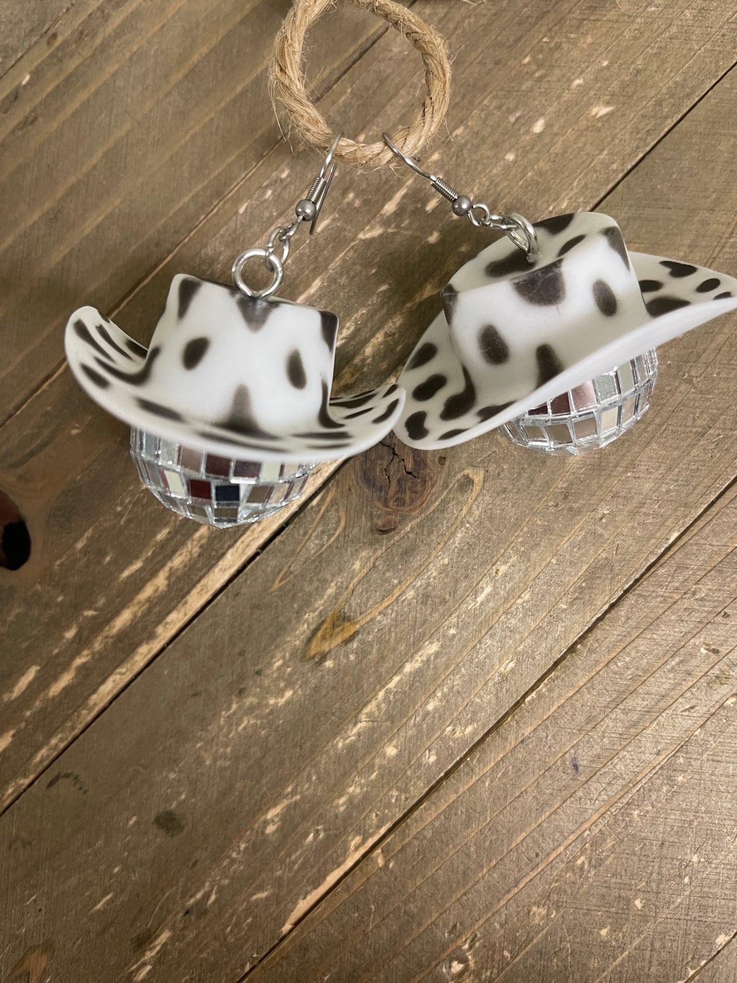 Western Cow Print Hat with Disco Ball Wire EarringsPink tiful of LOVE