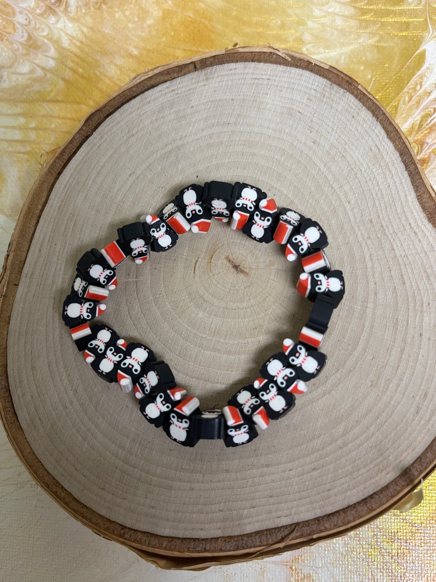 Santa Penguins Polymer Clay beaded Stretch braceletPink tiful of LOVE