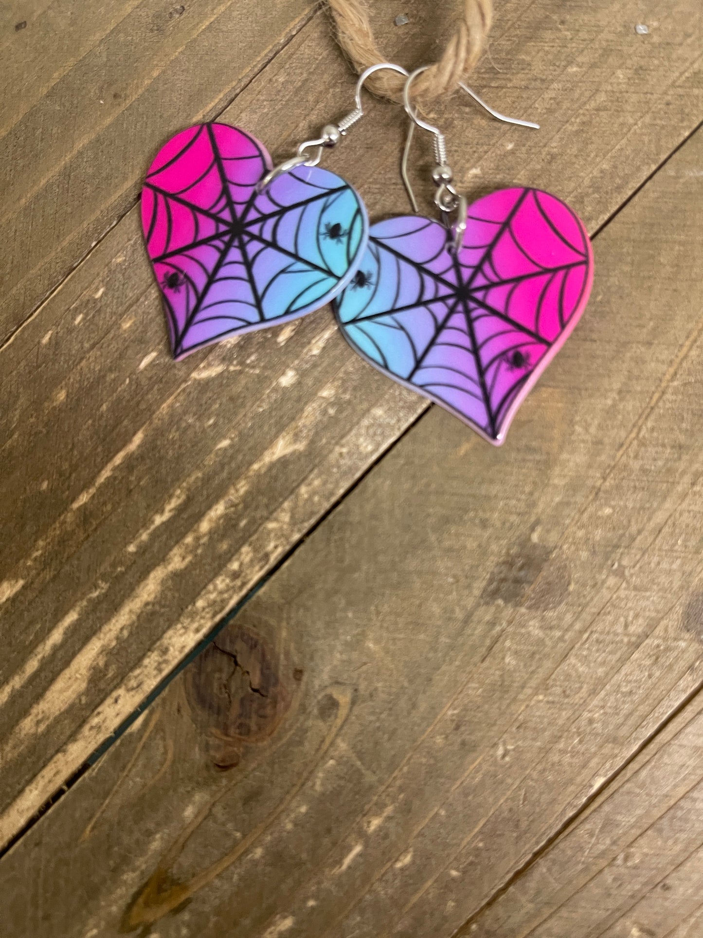 Punk Valentine's Day Heart with Spiderweb Charm Wire EarringPink tiful of LOVE