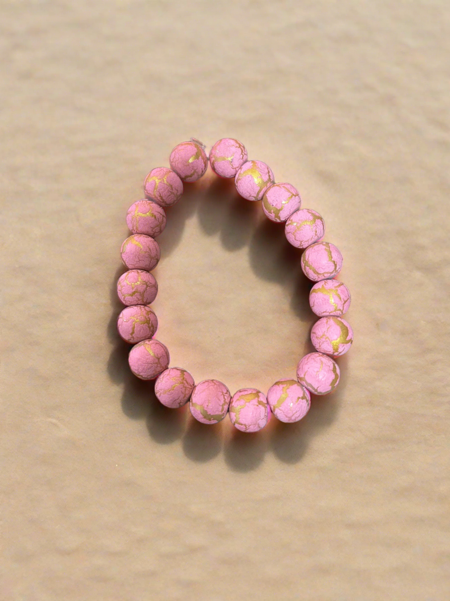 Pink & Gold Painted Glass Beaded Elastic/Stretch BraceletPink tiful of LOVE