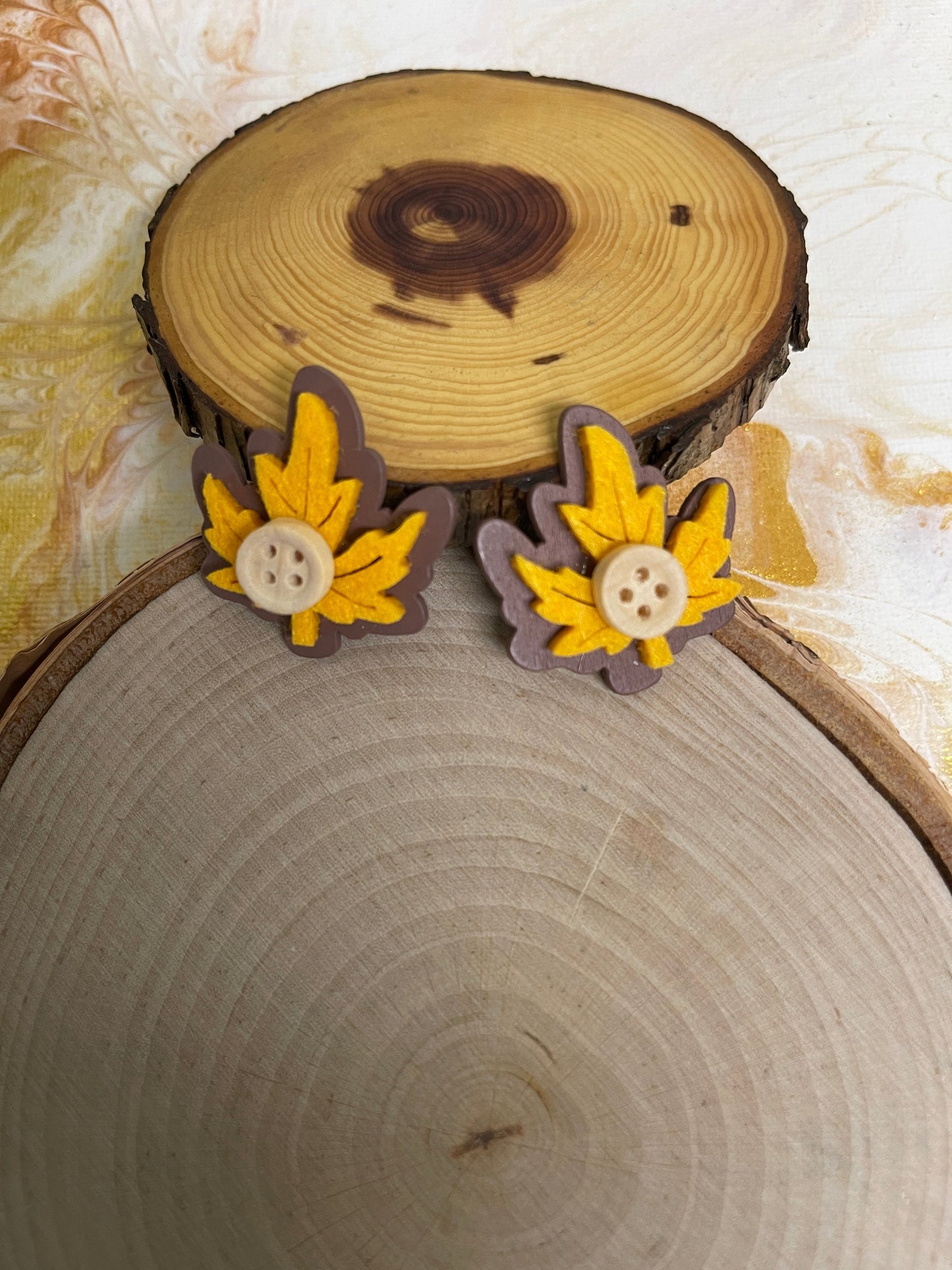 Yellow Leaf and Button Wood EarringsPink tiful of LOVE
