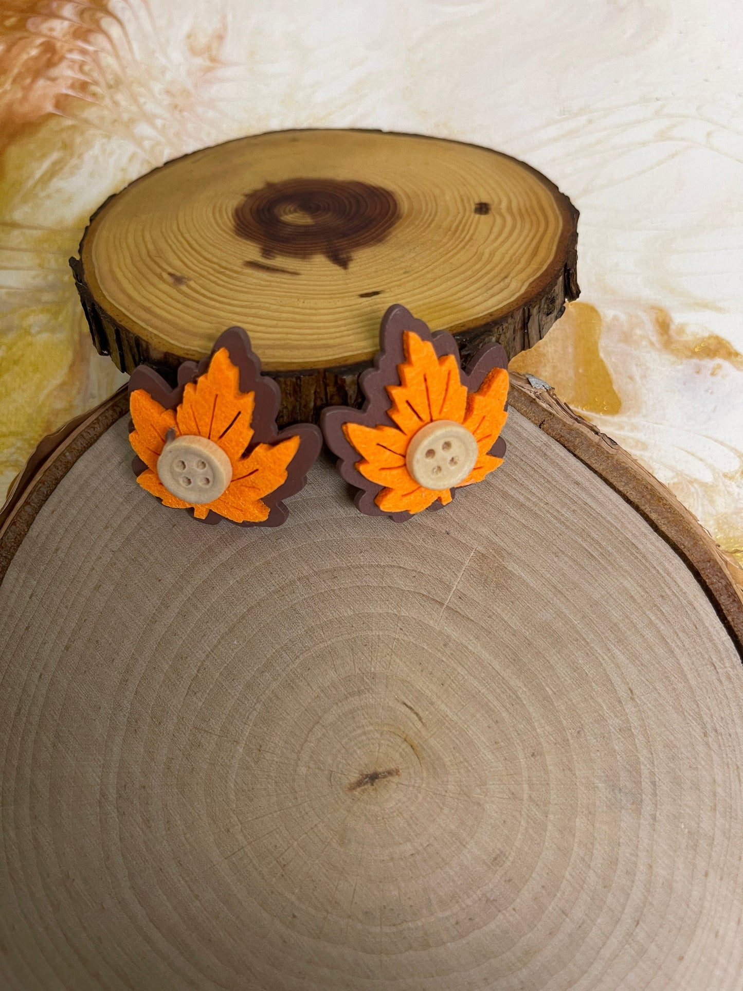 Leaf and Button Wood Stud EarringsPink tiful of LOVE