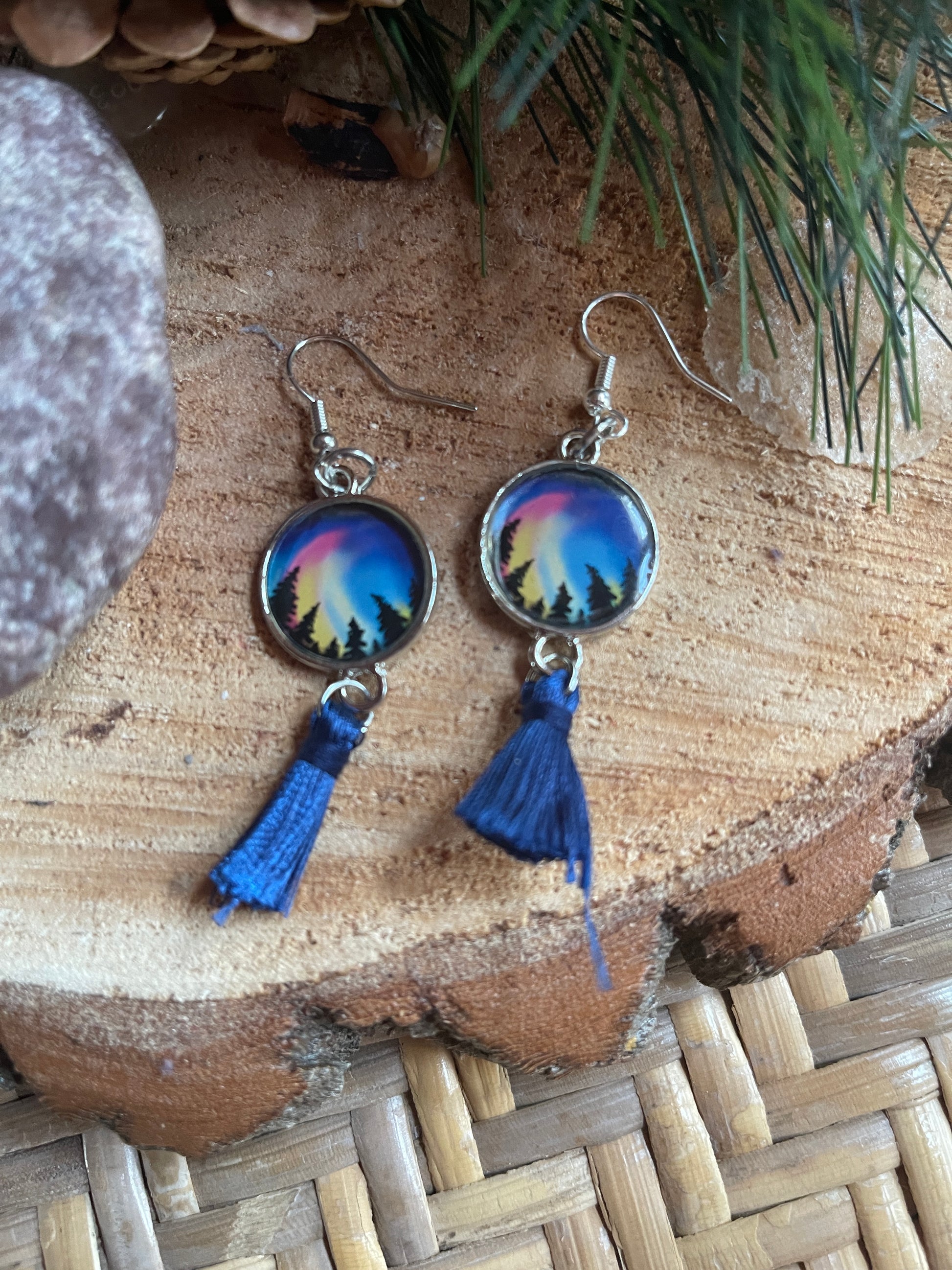 Northern Lights  Tassel charm Wire EarringPink tiful of LOVE