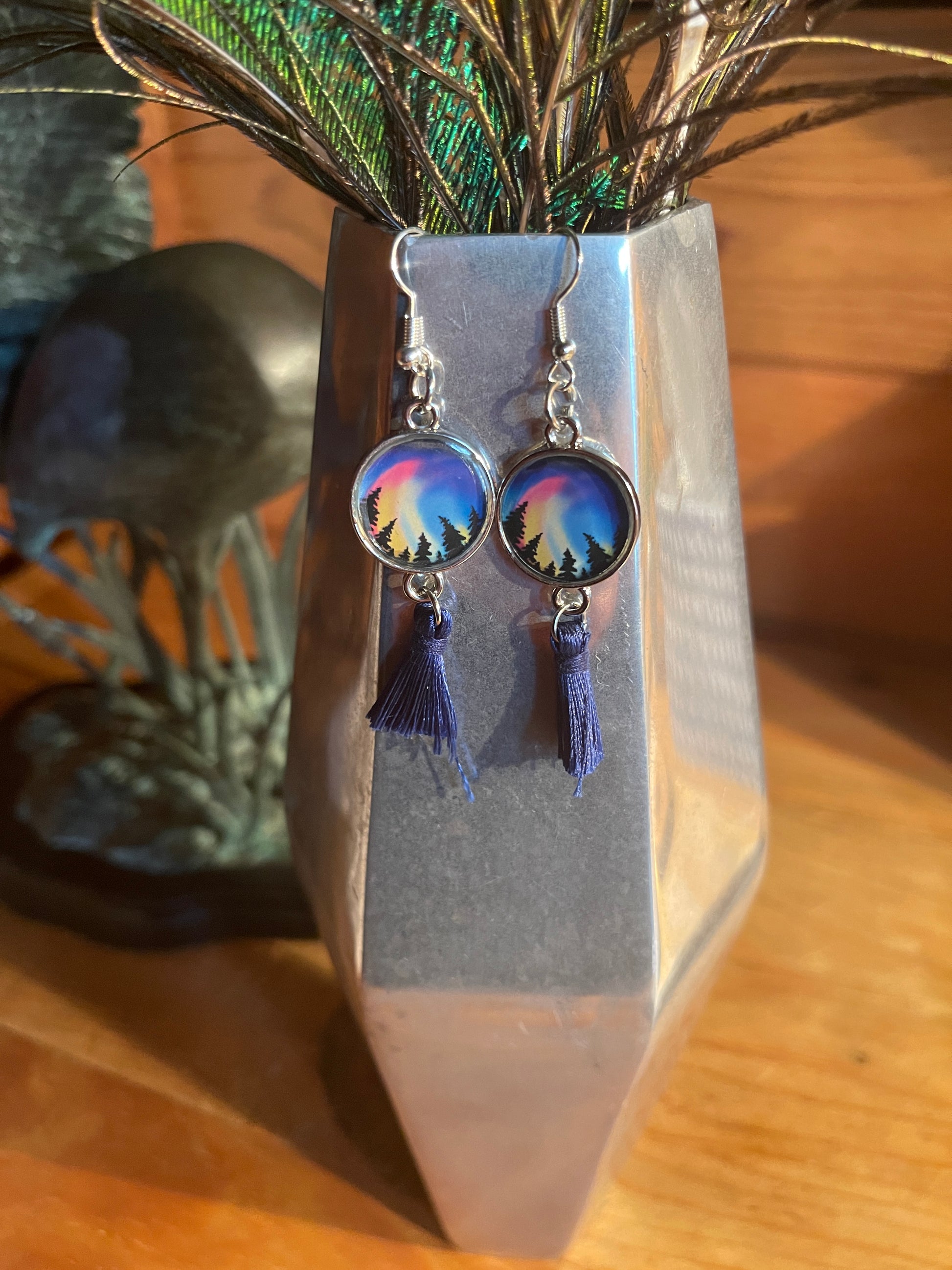 Northern Lights  Tassel charm Wire EarringPink tiful of LOVE