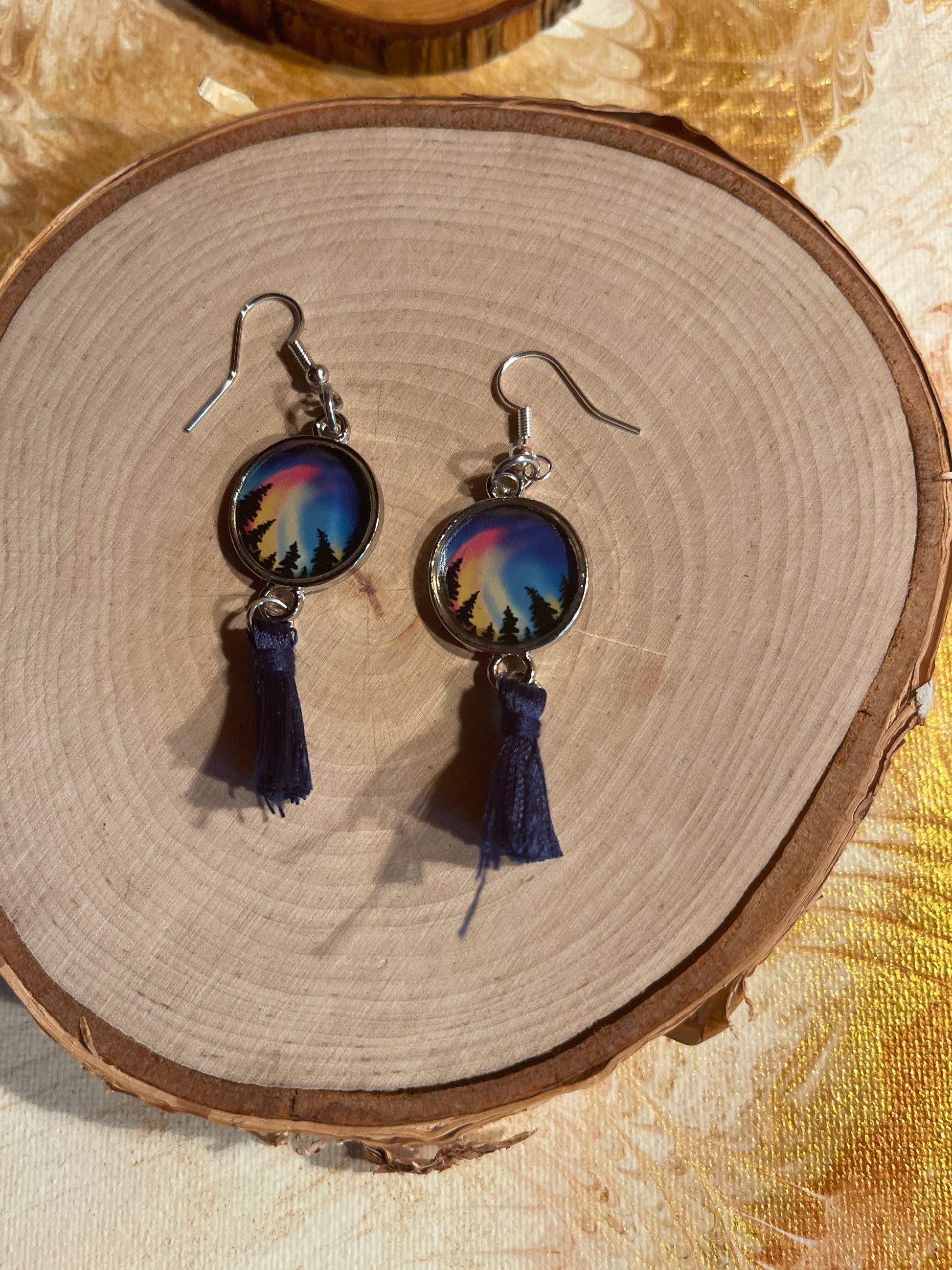 Northern Lights  Tassel charm Wire EarringPink tiful of LOVE