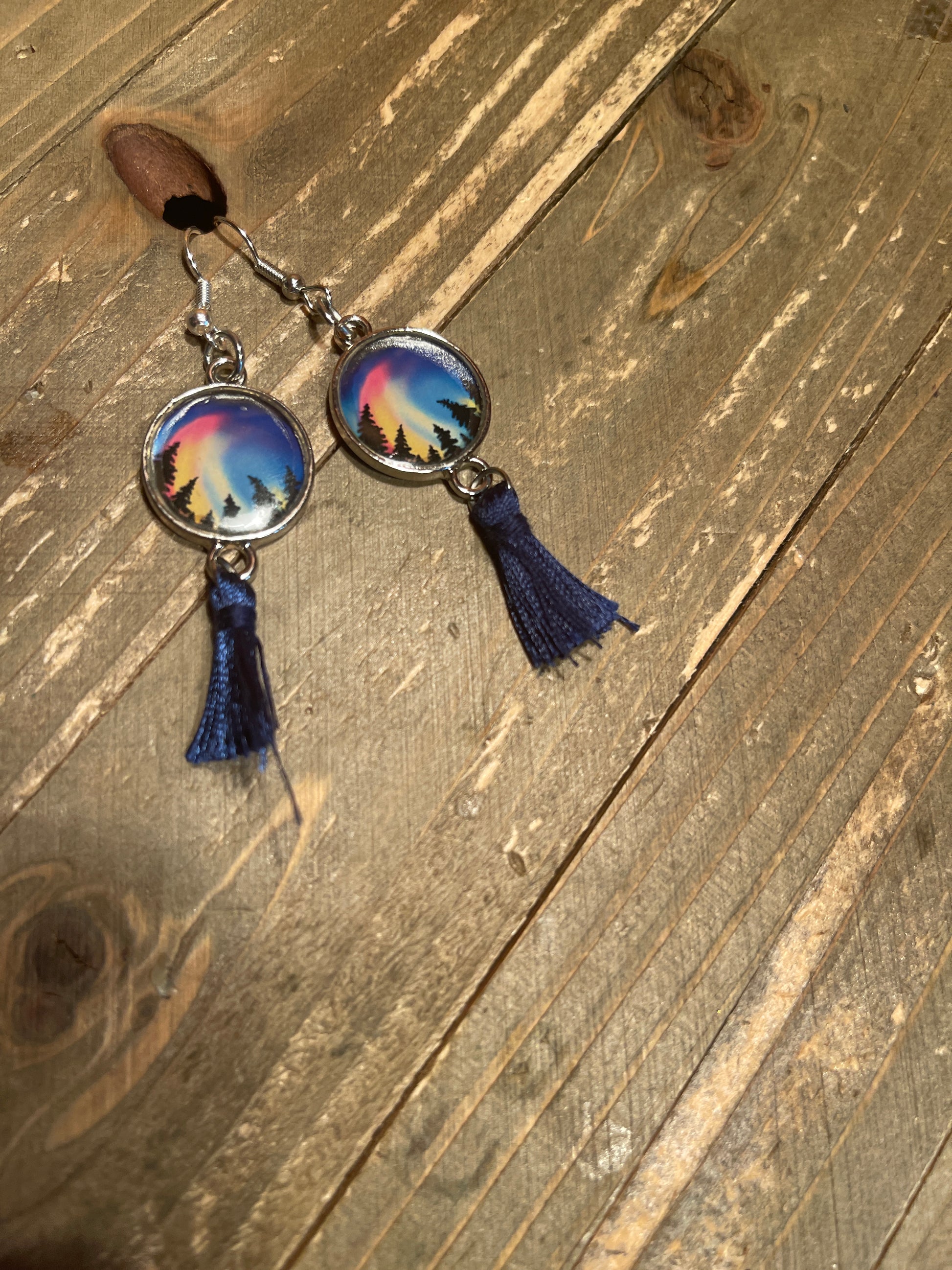 Northern Lights  Tassel charm Wire EarringPink tiful of LOVE