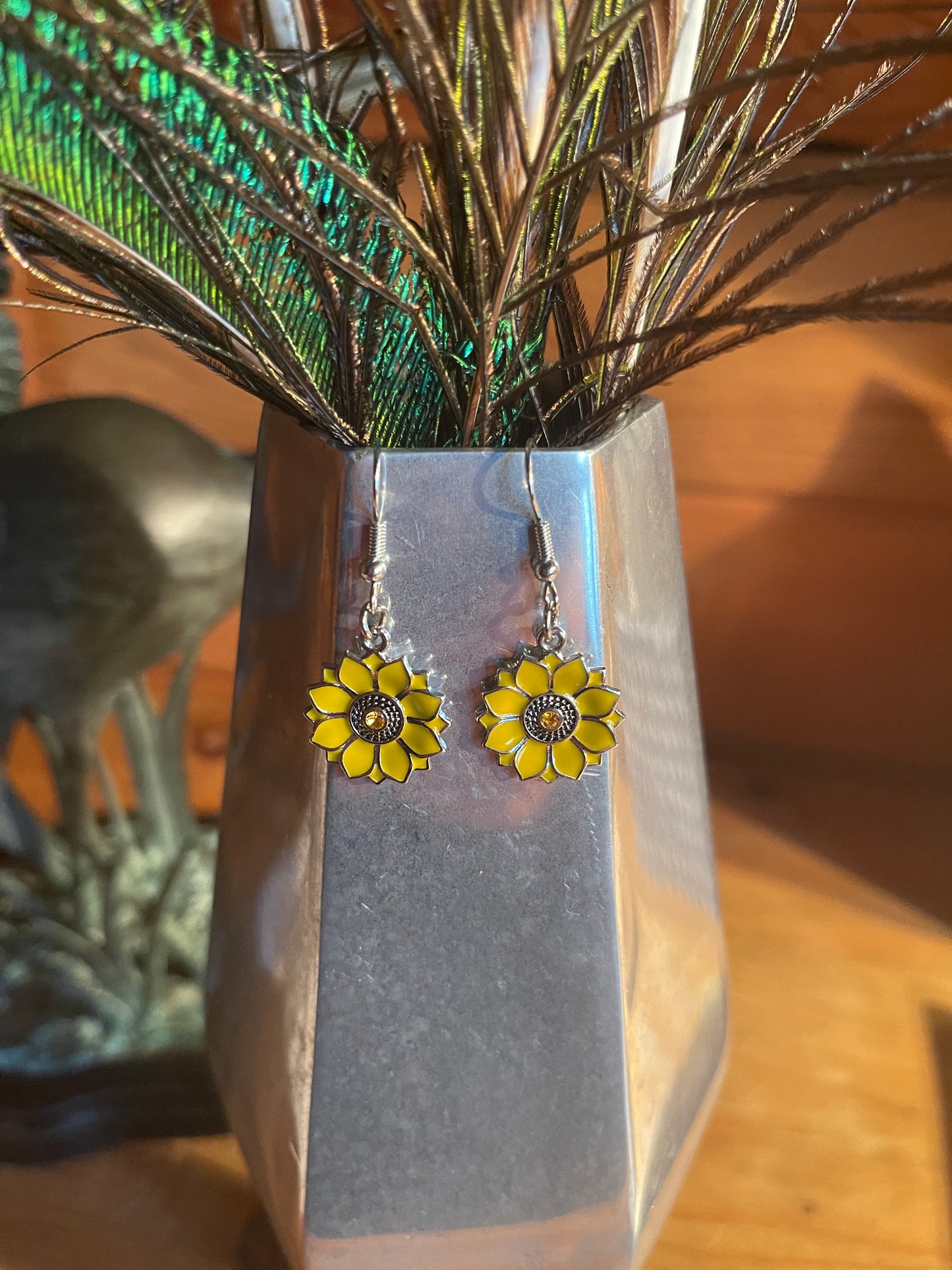 Yellow & Rhodium Sunflower charm Wire EarringPink tiful of LOVE