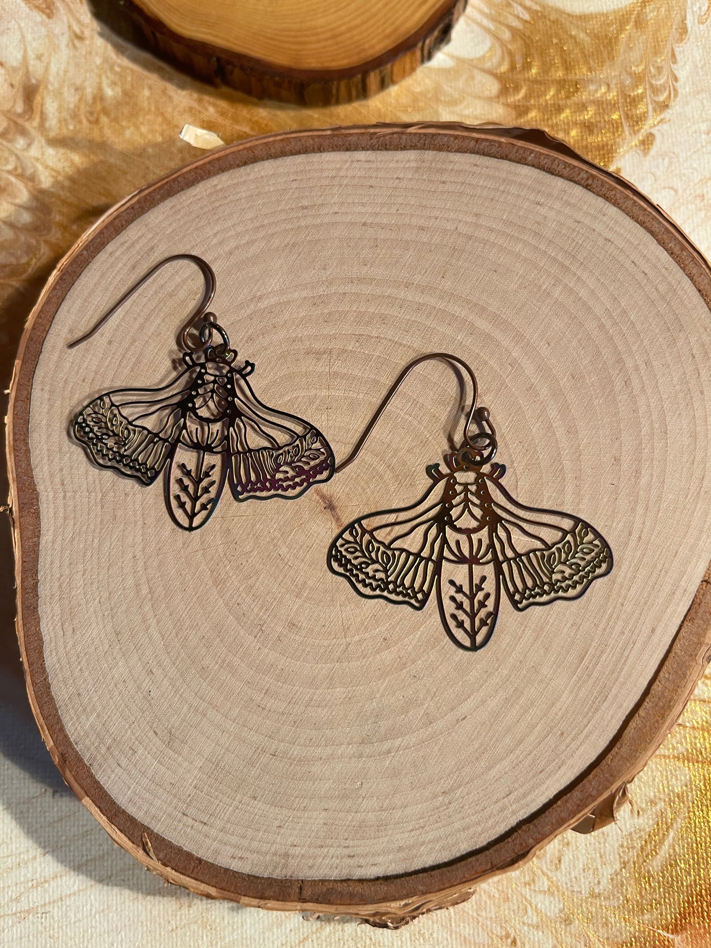 Iridescent Moth charm Wire EarringPink tiful of LOVE