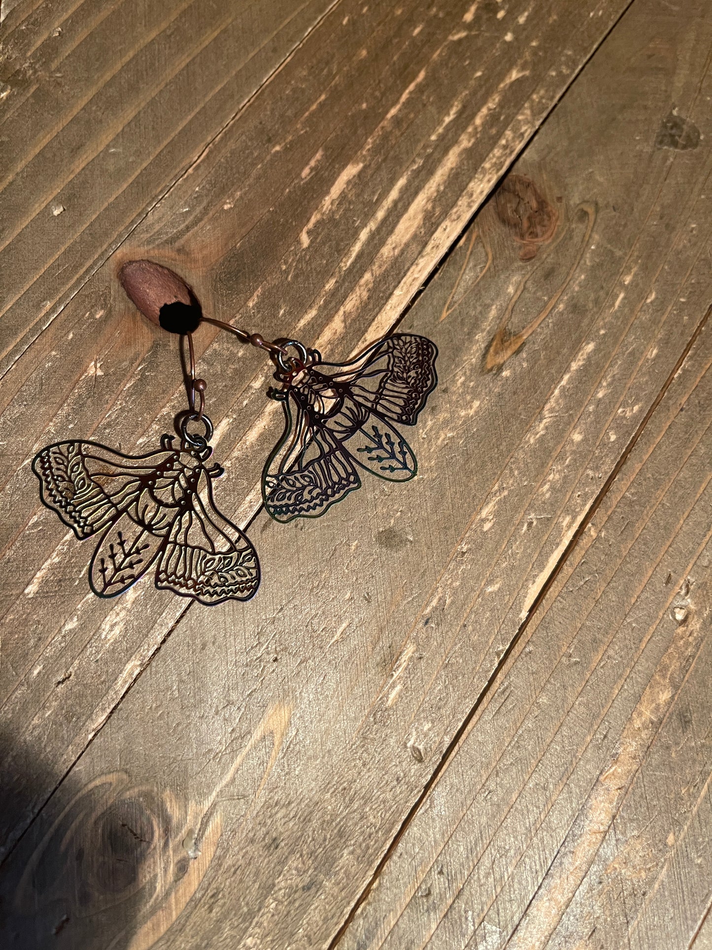 Iridescent Moth charm Wire EarringPink tiful of LOVE