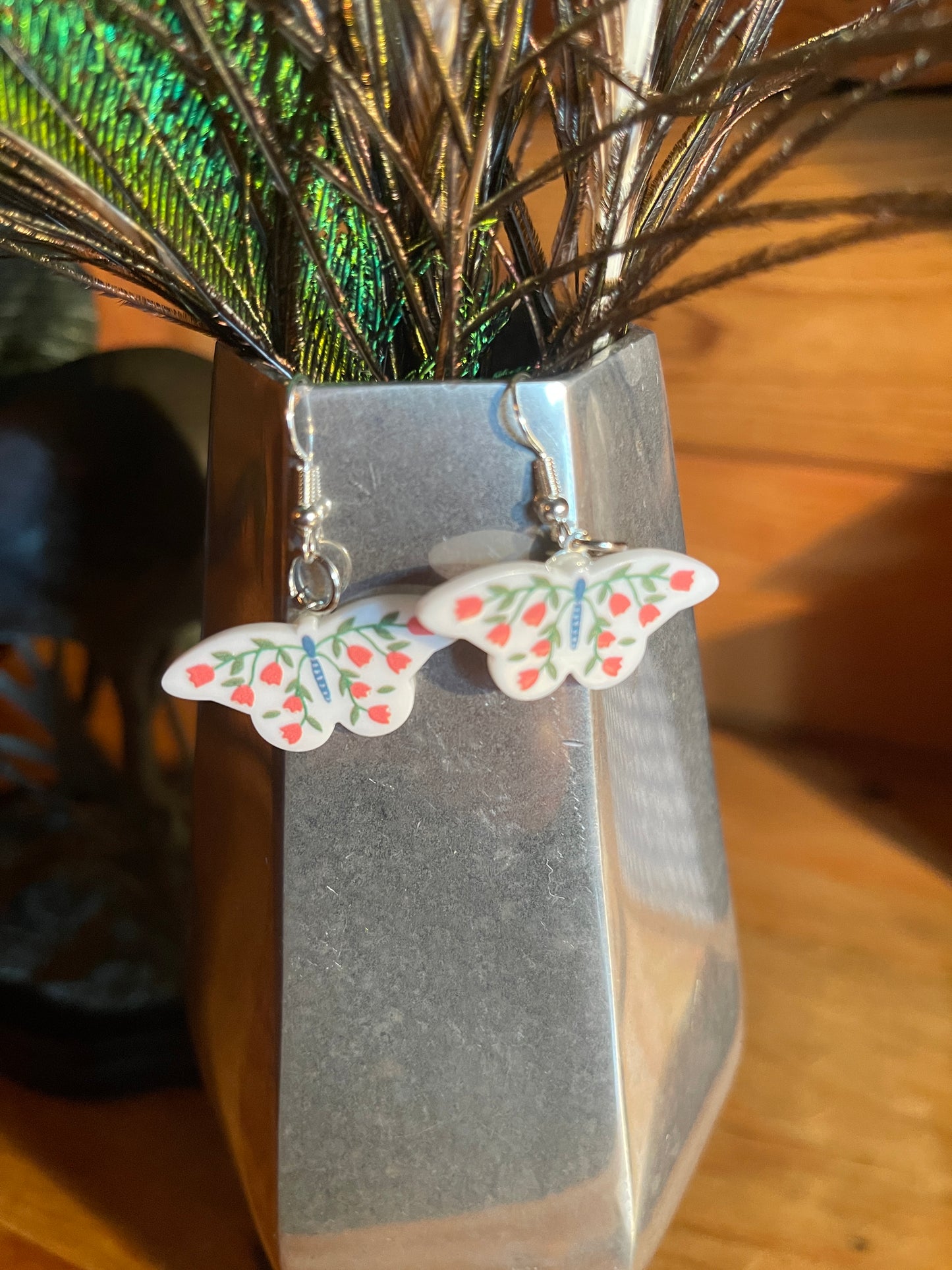 WHITE  Floral Butterfly charm Wire EarringPink tiful of LOVE