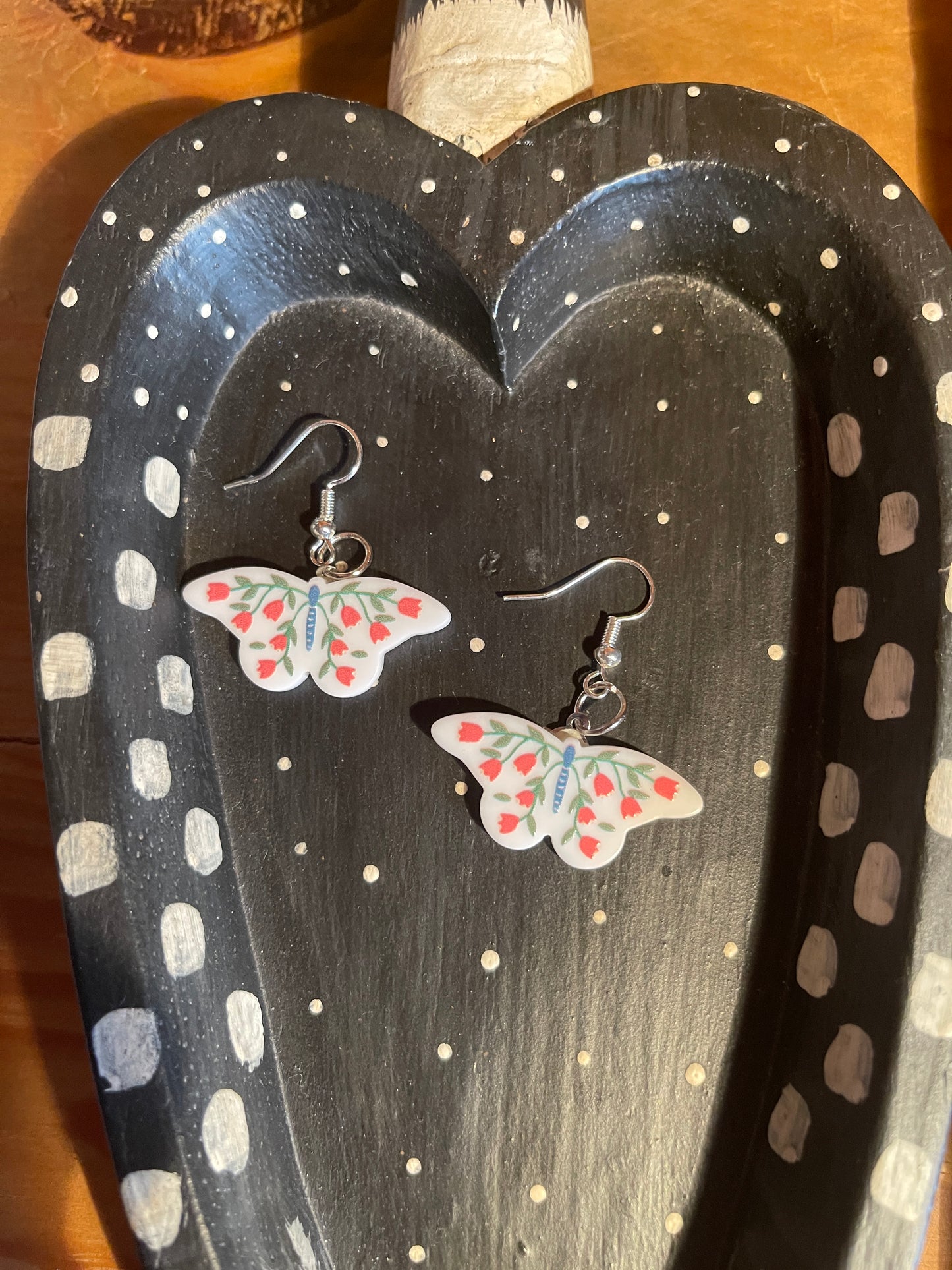 WHITE  Floral Butterfly charm Wire EarringPink tiful of LOVE