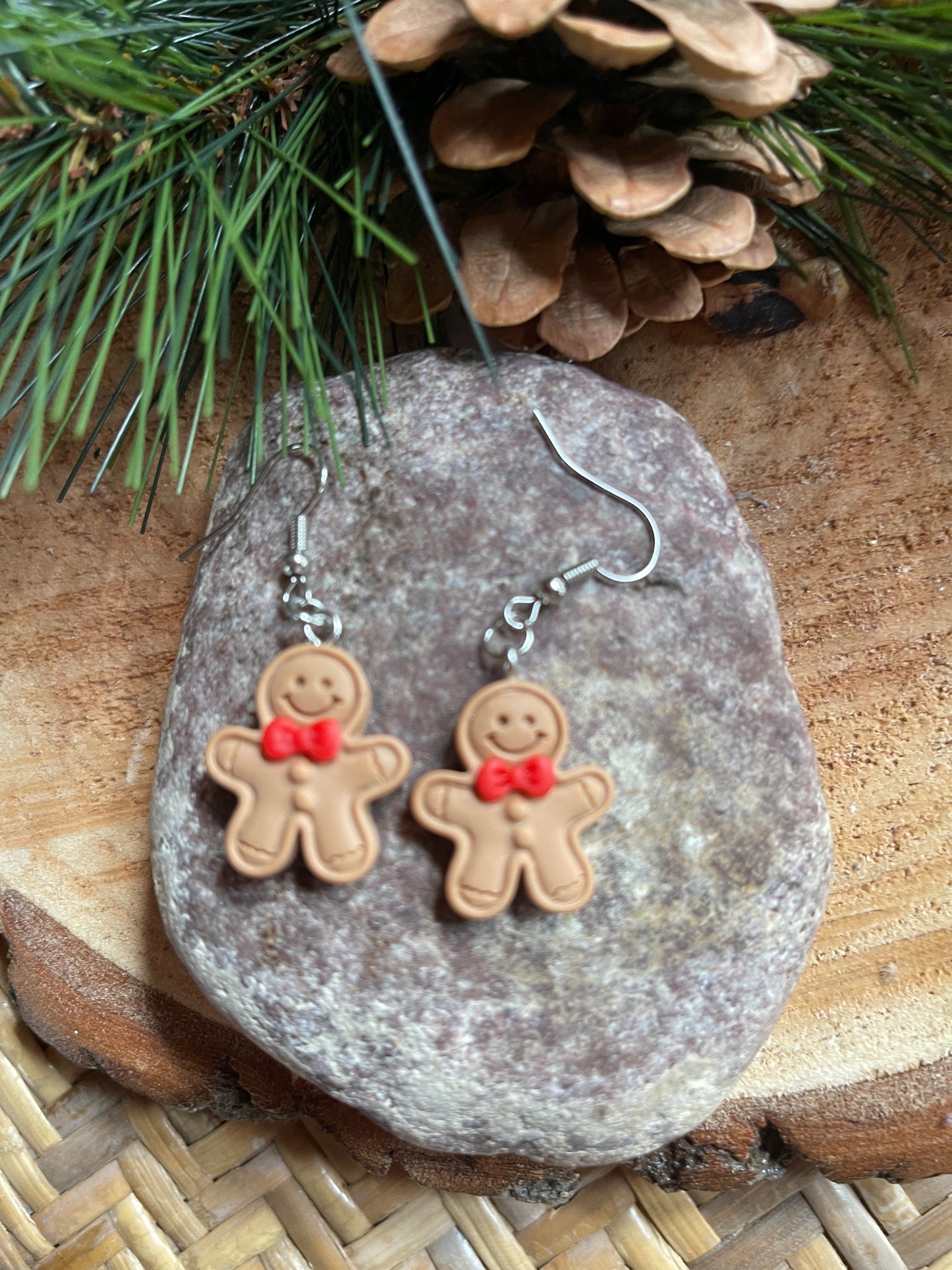 Gingerbread Man with red bow Wire EarringsPink tiful of LOVE