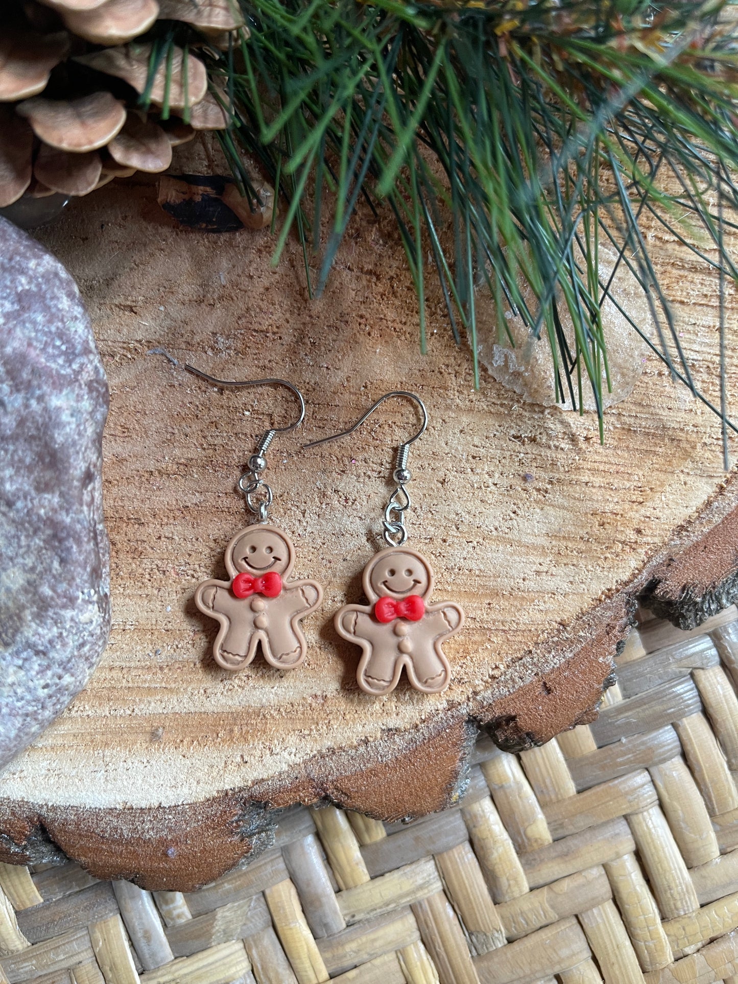 Gingerbread Man with red bow Wire EarringsPink tiful of LOVE