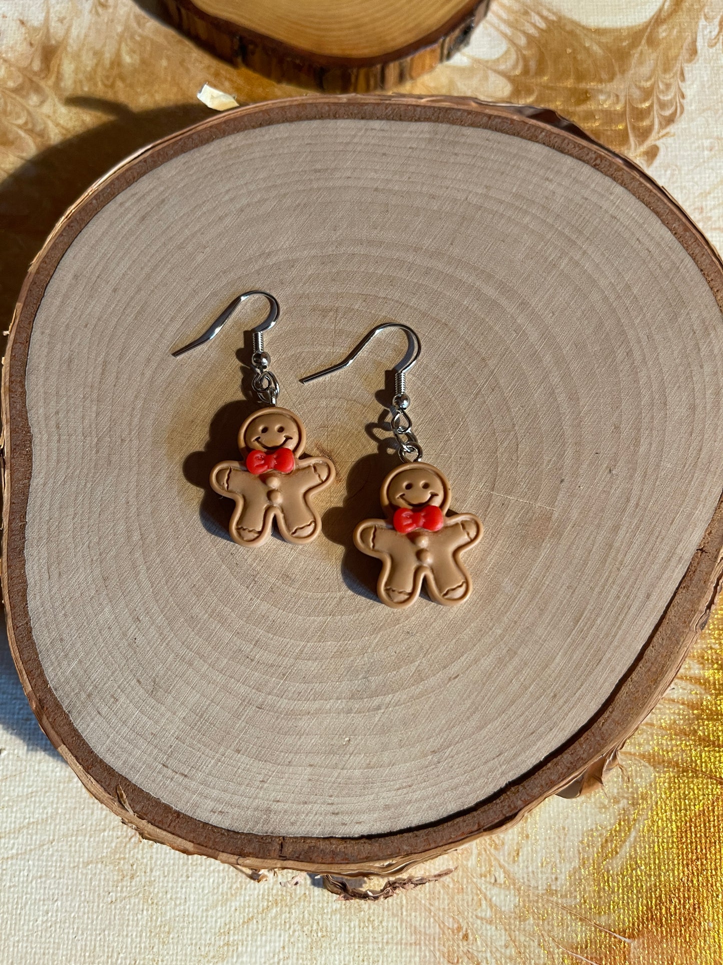 Gingerbread Man with red bow Wire EarringsPink tiful of LOVE