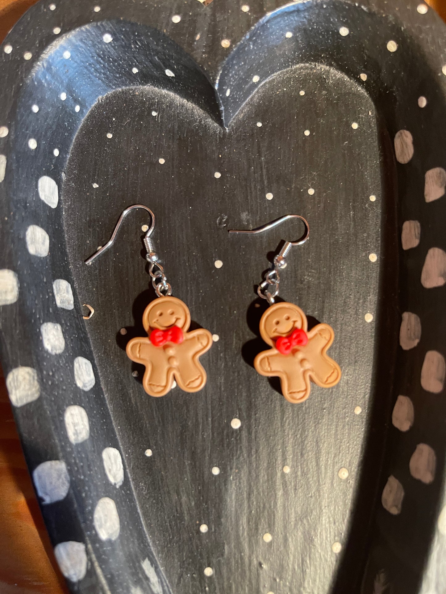 Gingerbread Man with red bow Wire EarringsPink tiful of LOVE