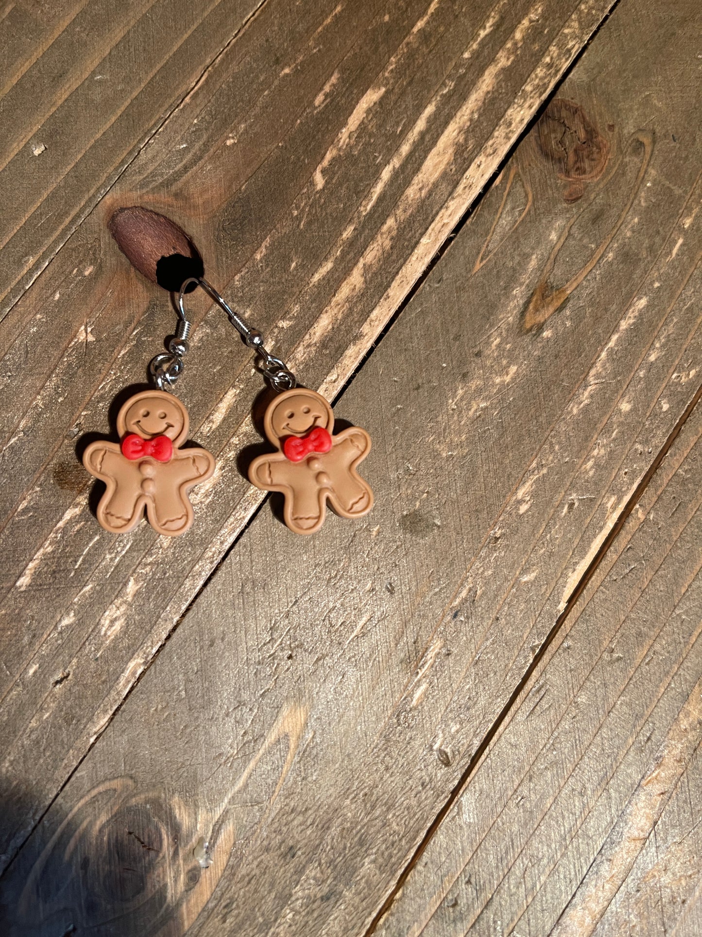 Gingerbread Man with red bow Wire EarringsPink tiful of LOVE