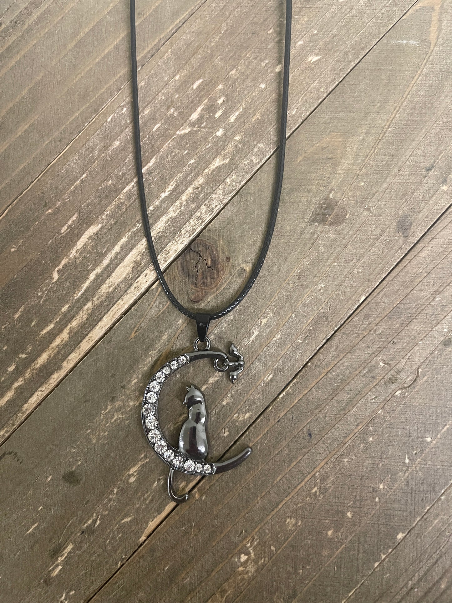 Halloween Cat on Moon Pendant on a black cord NecklacePink tiful of LOVE