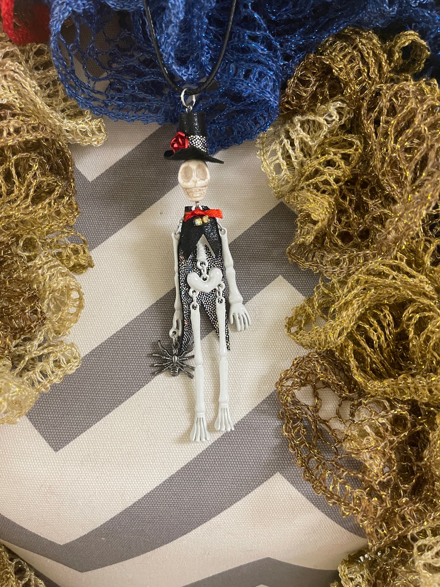 Halloween Skeleton Suit Doll Pendant on a black cord NecklacePink tiful of LOVE