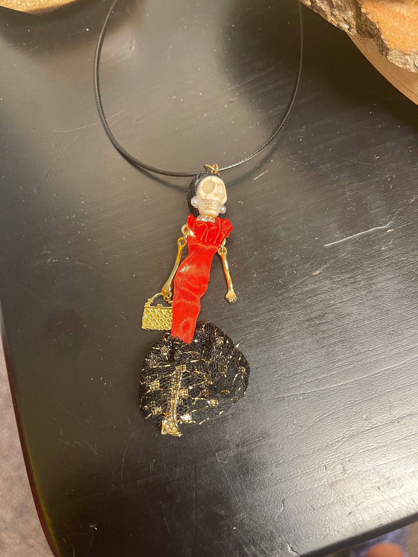 Halloween Red Dress Doll Pendant on a black cord NecklacePink tiful of LOVE