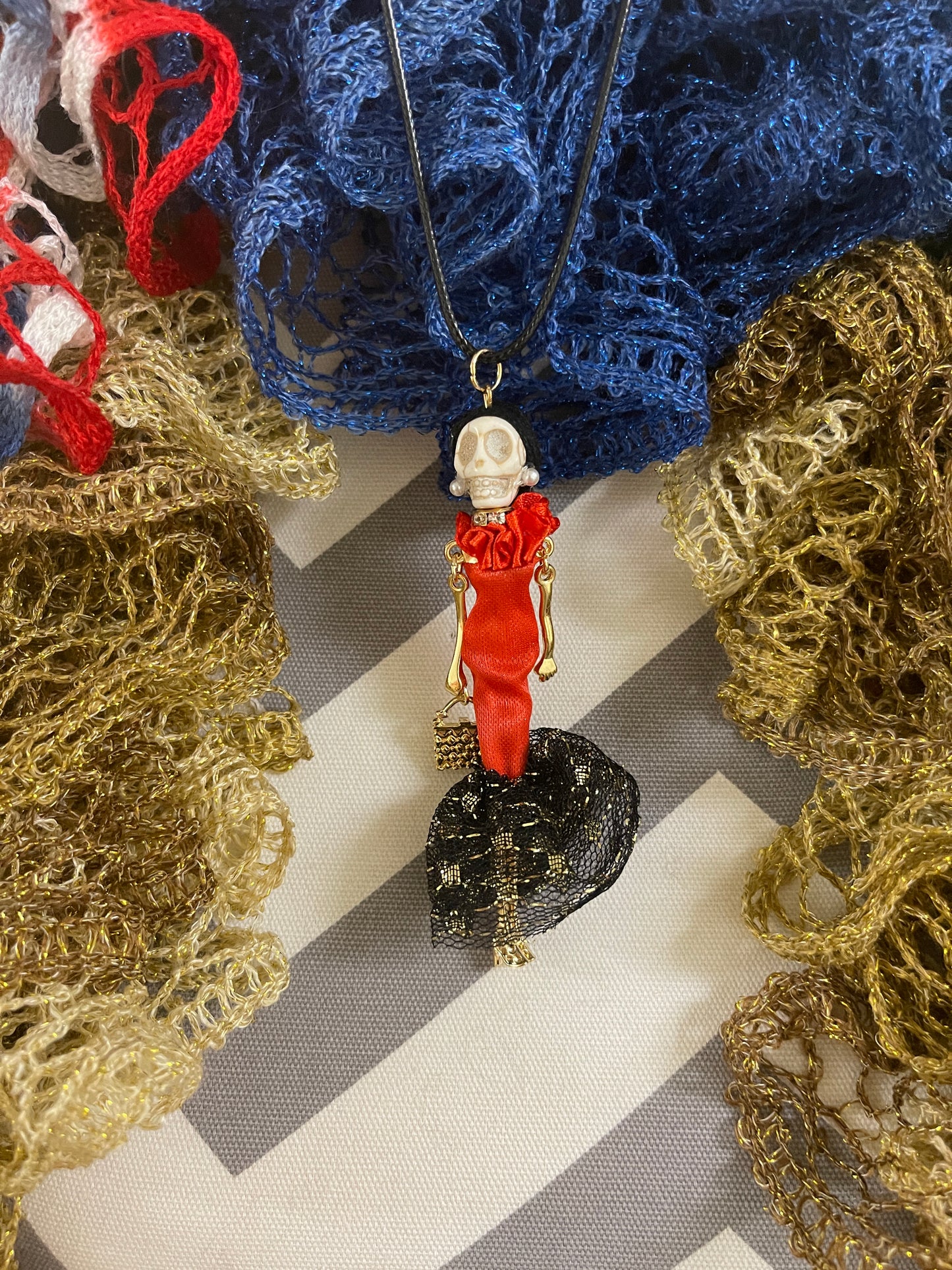 Halloween Red Dress Doll Pendant on a black cord NecklacePink tiful of LOVE