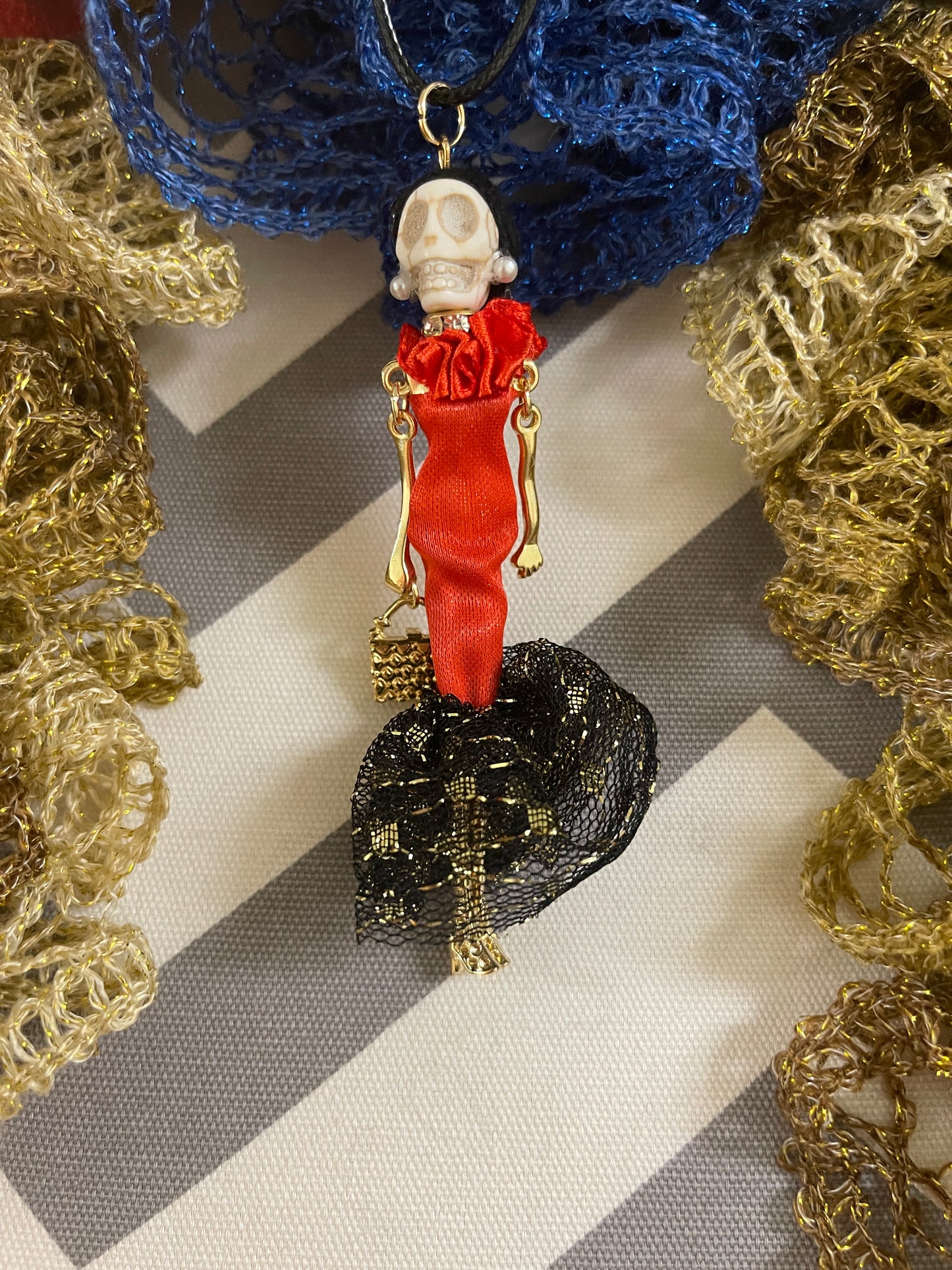 Halloween Red Dress Doll Pendant on a black cord NecklacePink tiful of LOVE
