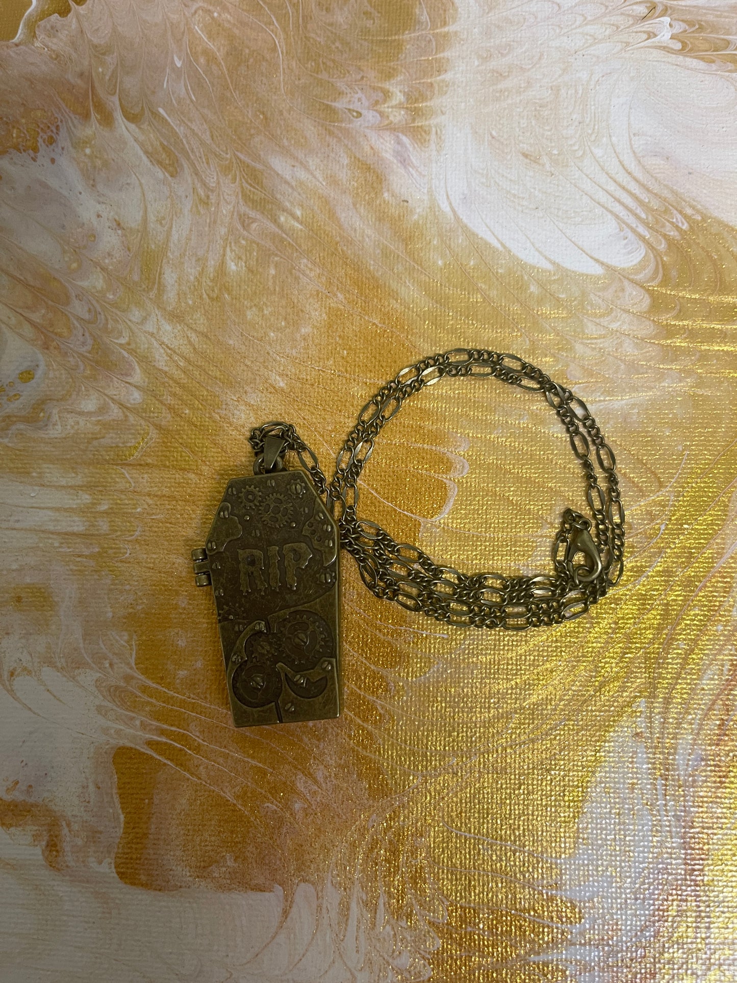 Coffin Pendant on a Antique Brass chain NecklacePink tiful of LOVE