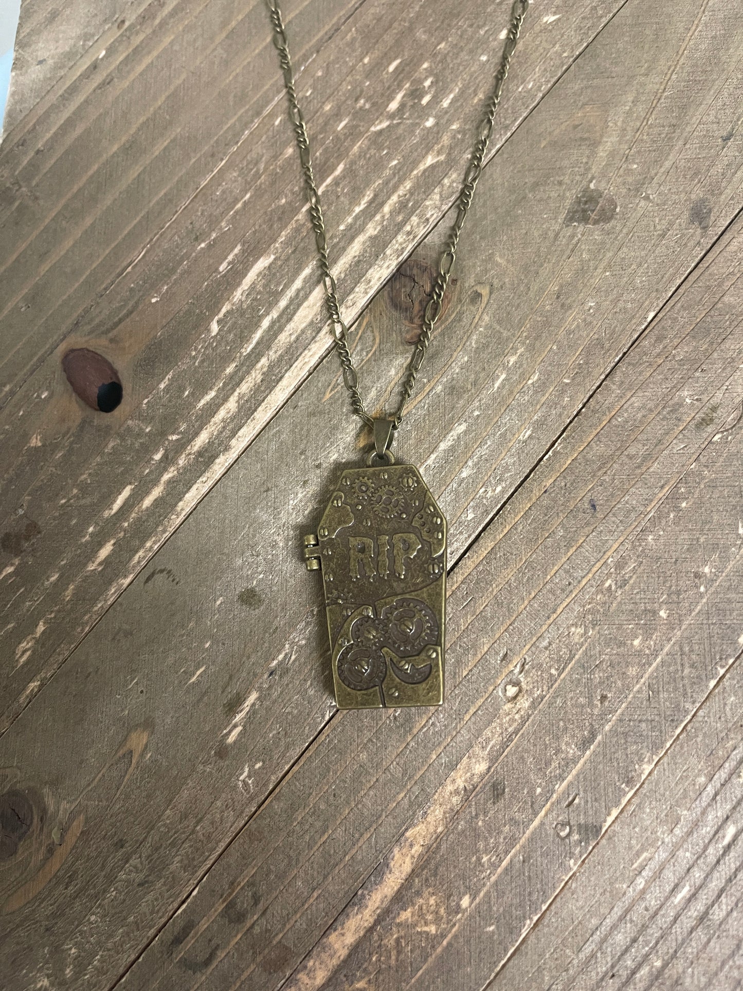 Coffin Pendant on a Antique Brass chain NecklacePink tiful of LOVE