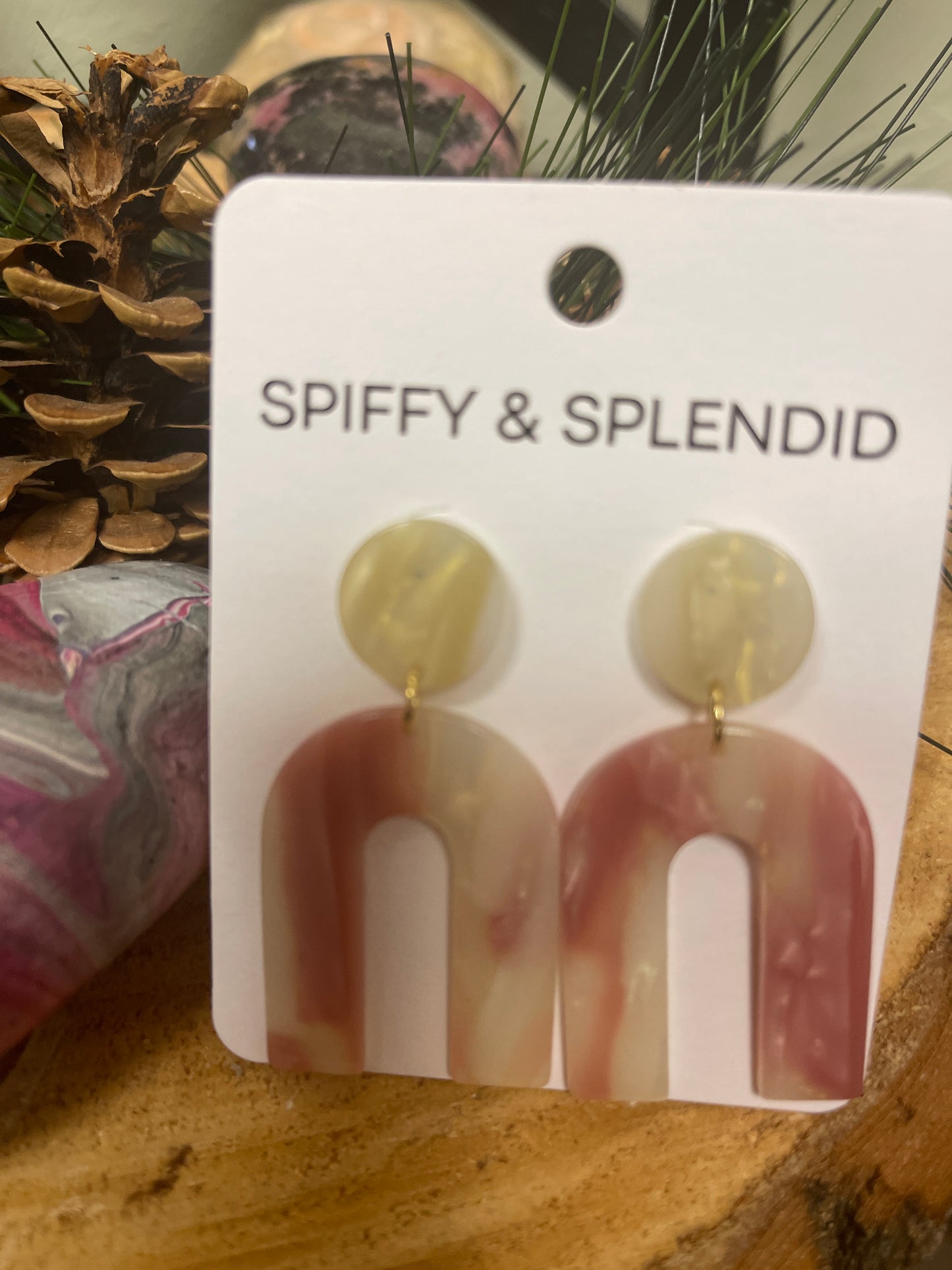 Pink and Ivory Acrylic charmStud EarringsPink tiful of LOVE